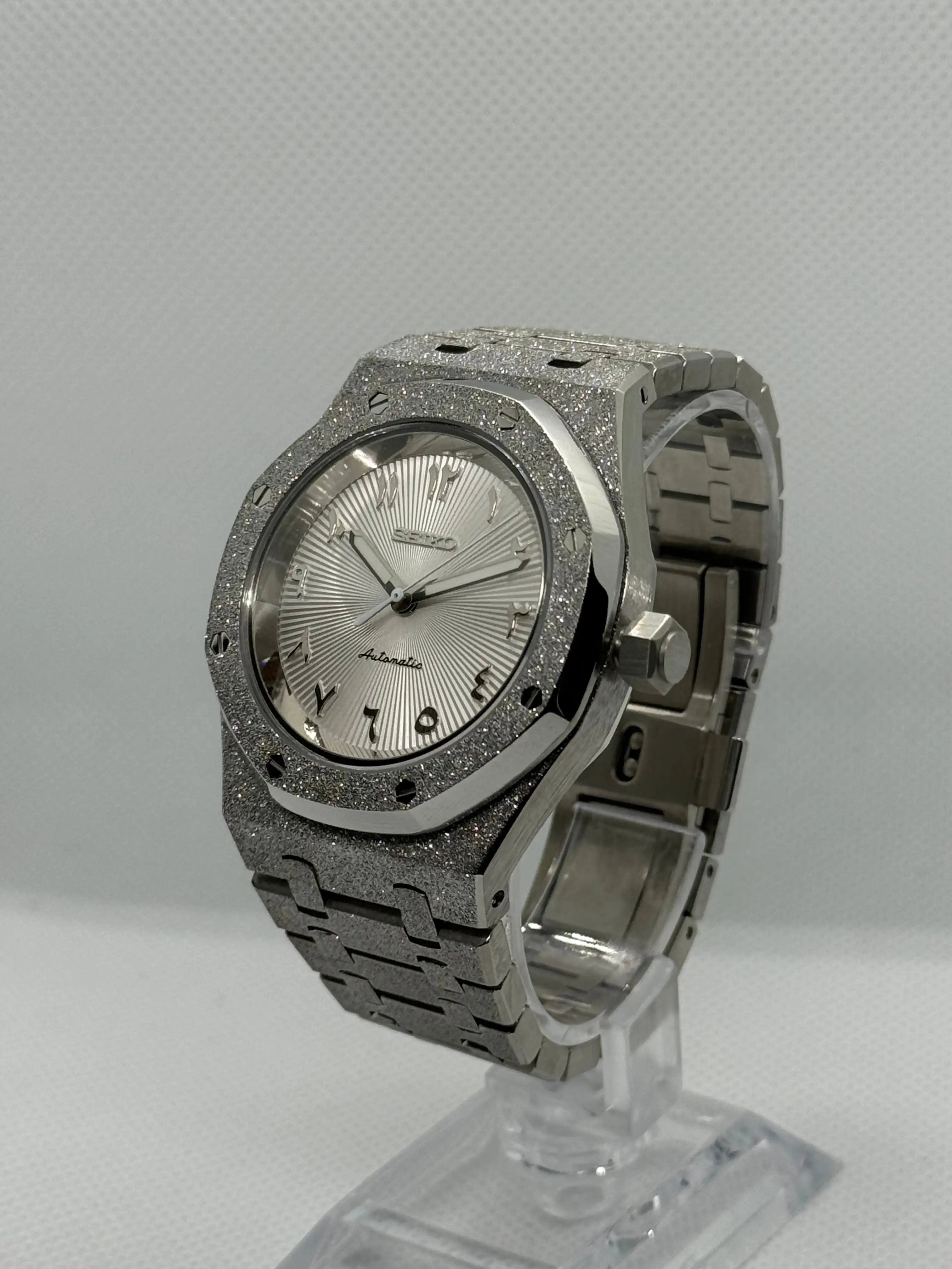 Seiko mod royal oak brillante arabic blanche - Time2Seiko