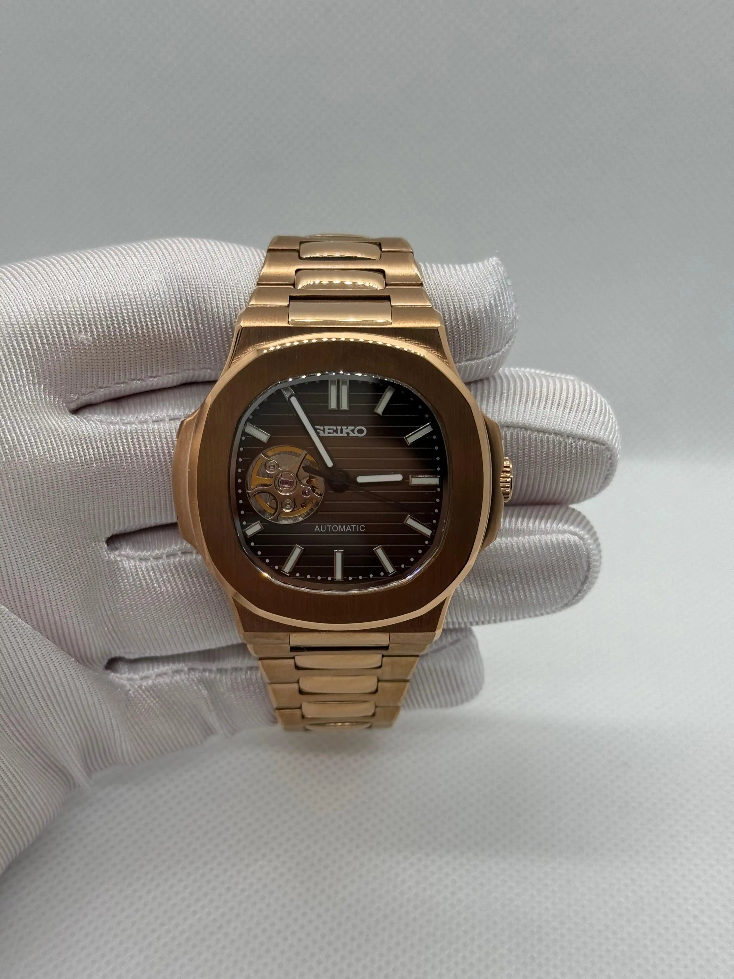 SEIKOLUS cœur ouvert brown - Montre personnalisée Time2Seiko