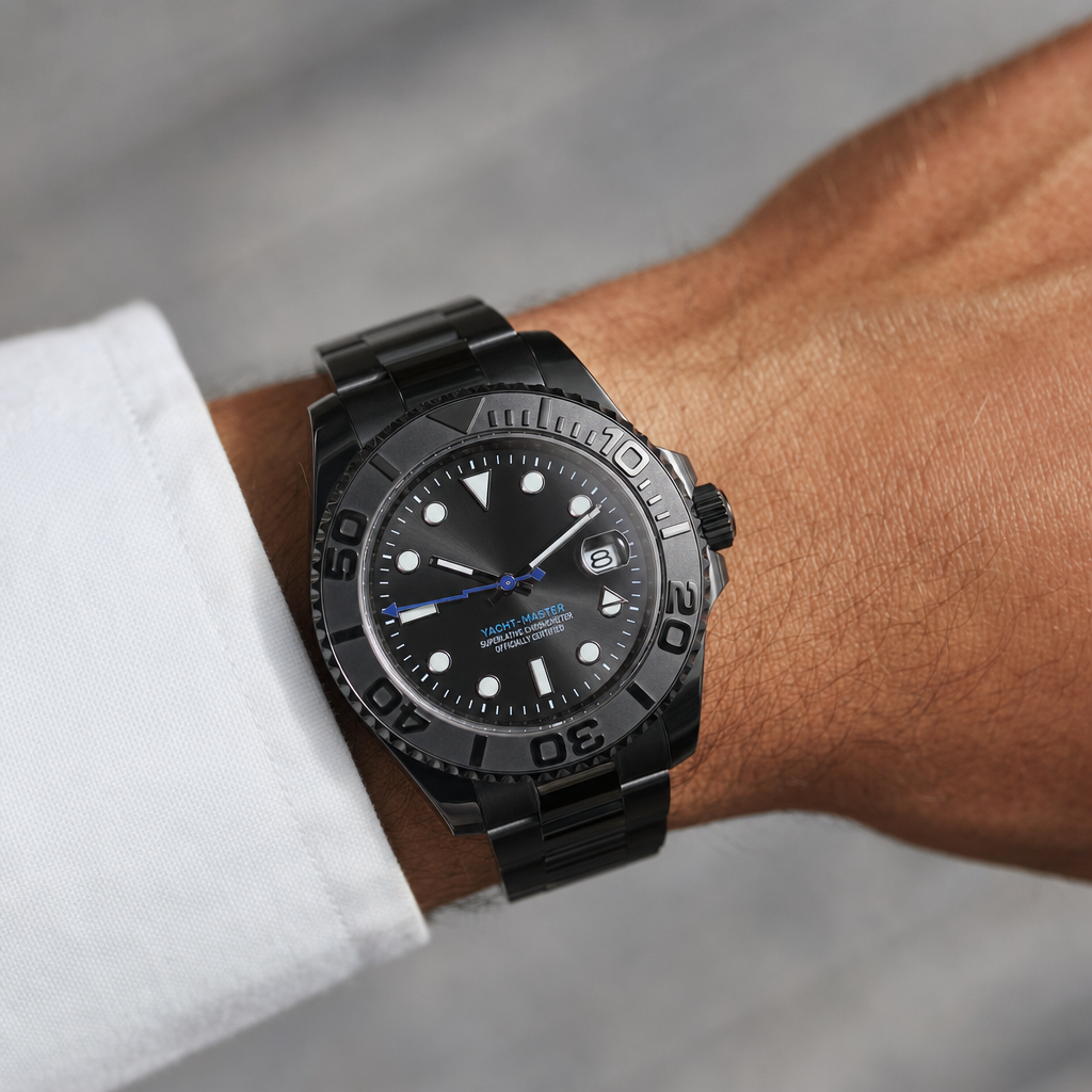 Montre Seiko mod SEIKO GMT black edition portée au poignet — Time2Seiko