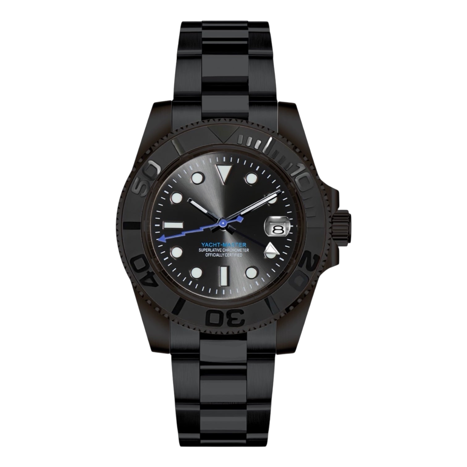 Montre Seiko mod SEIKO GMT black edition, sur fond blanc — Time2Seiko