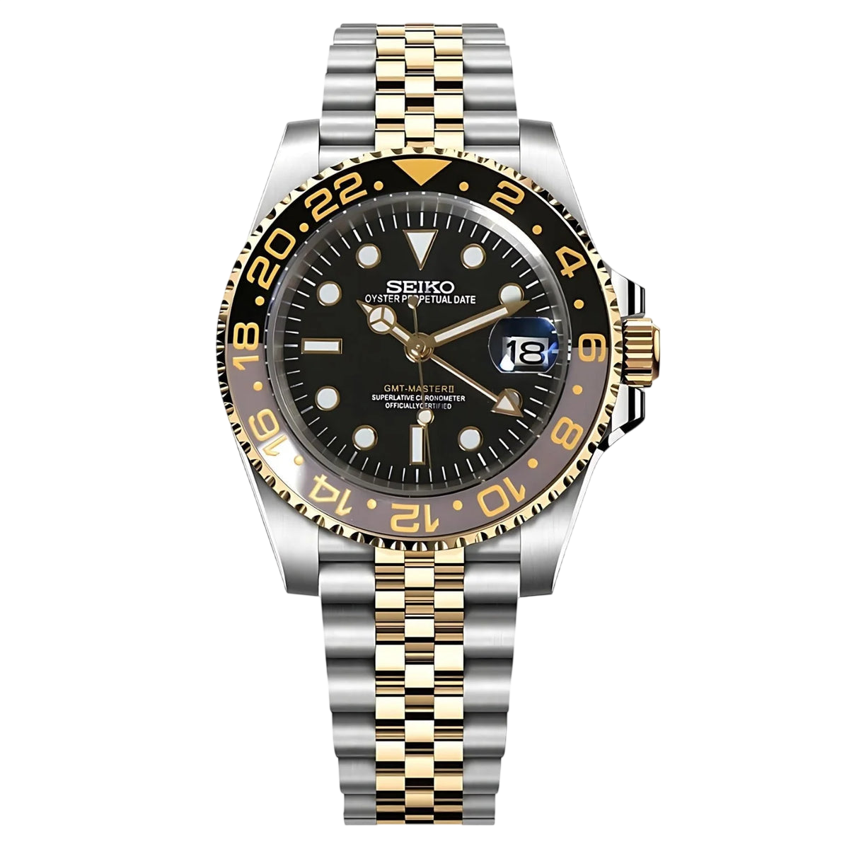 Montre Seiko Mod SEIKO GMT two-tone noire - Time2Seiko