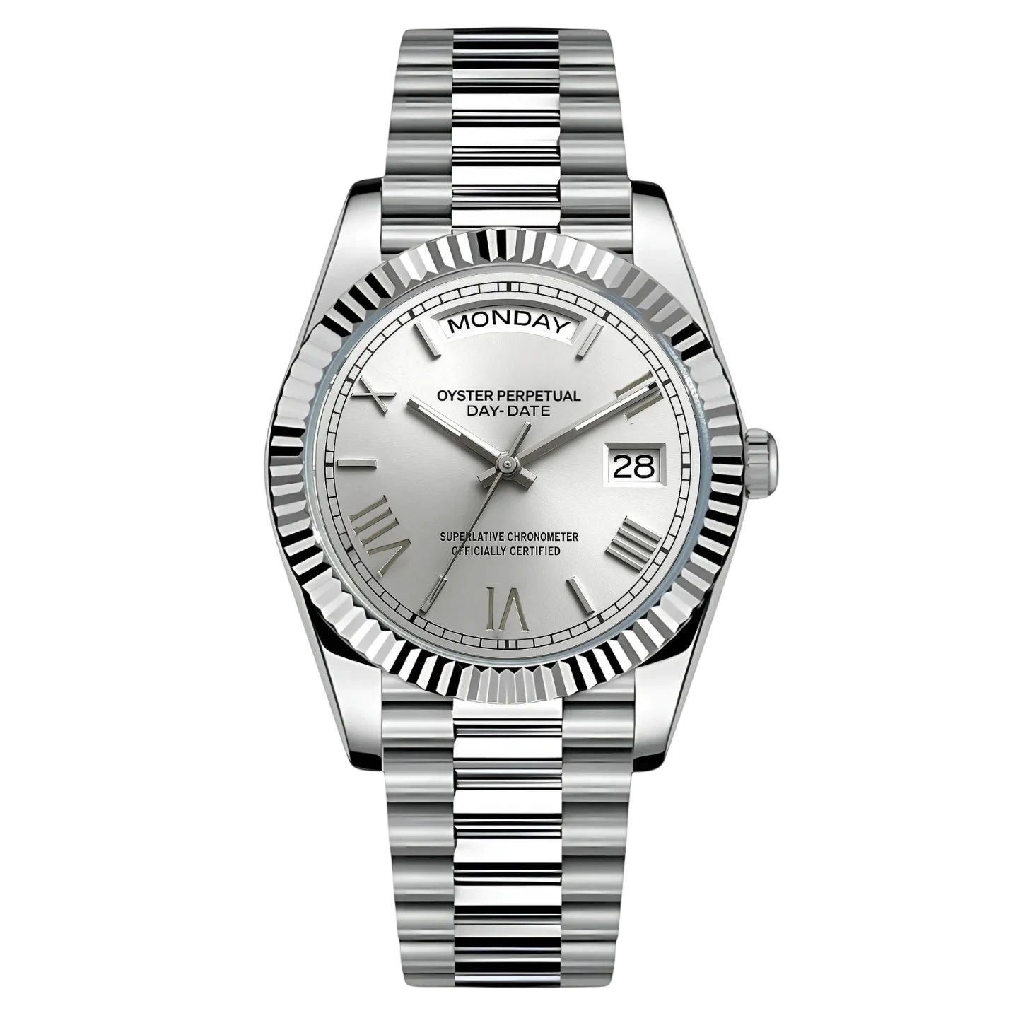 Montre Seiko mod SEIKODATE blanche roman, vue de face — Time2Seiko