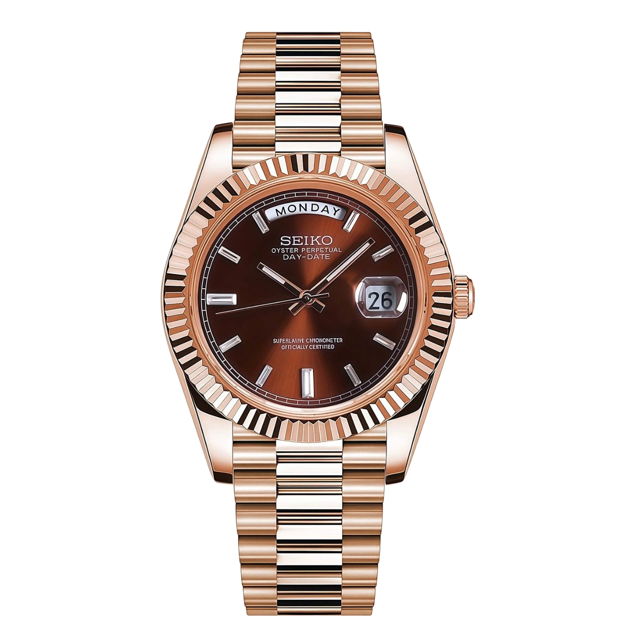 Montre Seiko Mod SEIKODATE or rose chocolat - Time2Seiko