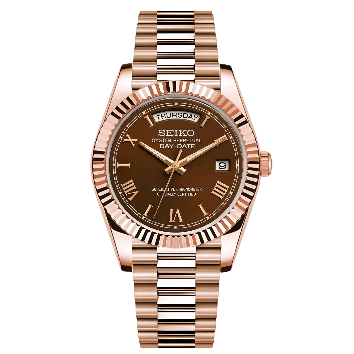 Montre Seiko Mod SEIKODATE or rose chocolat roman - Time2Seiko