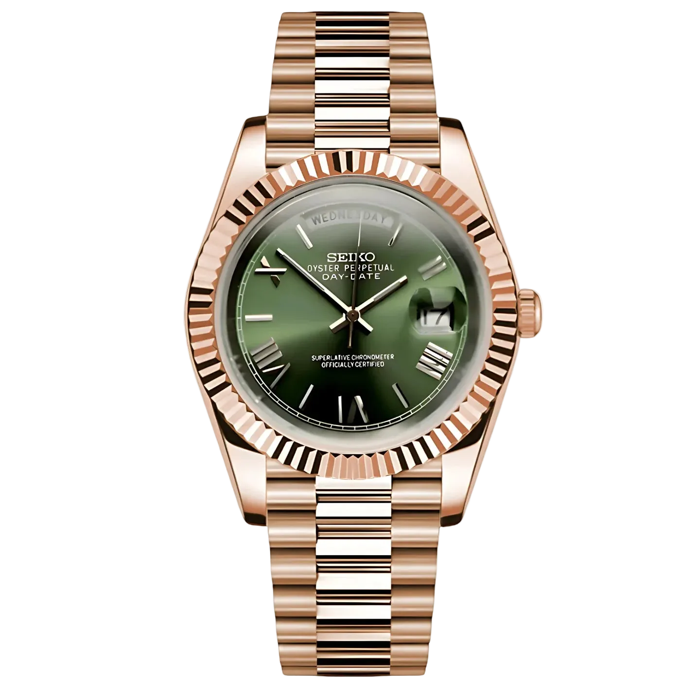 Montre Seiko Mod SEIKODATE or rose olive-green roman - Time2Seiko