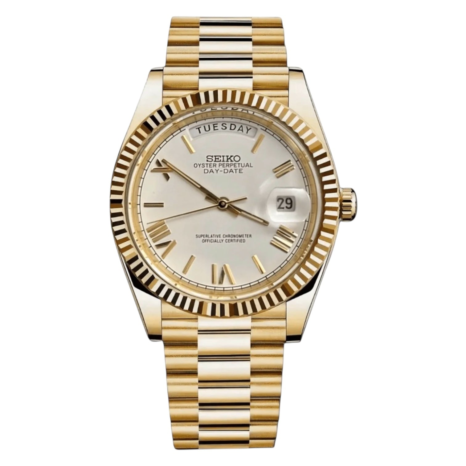 Montre Seiko Mod SEIKODATE roman or blanche - Time2Seiko