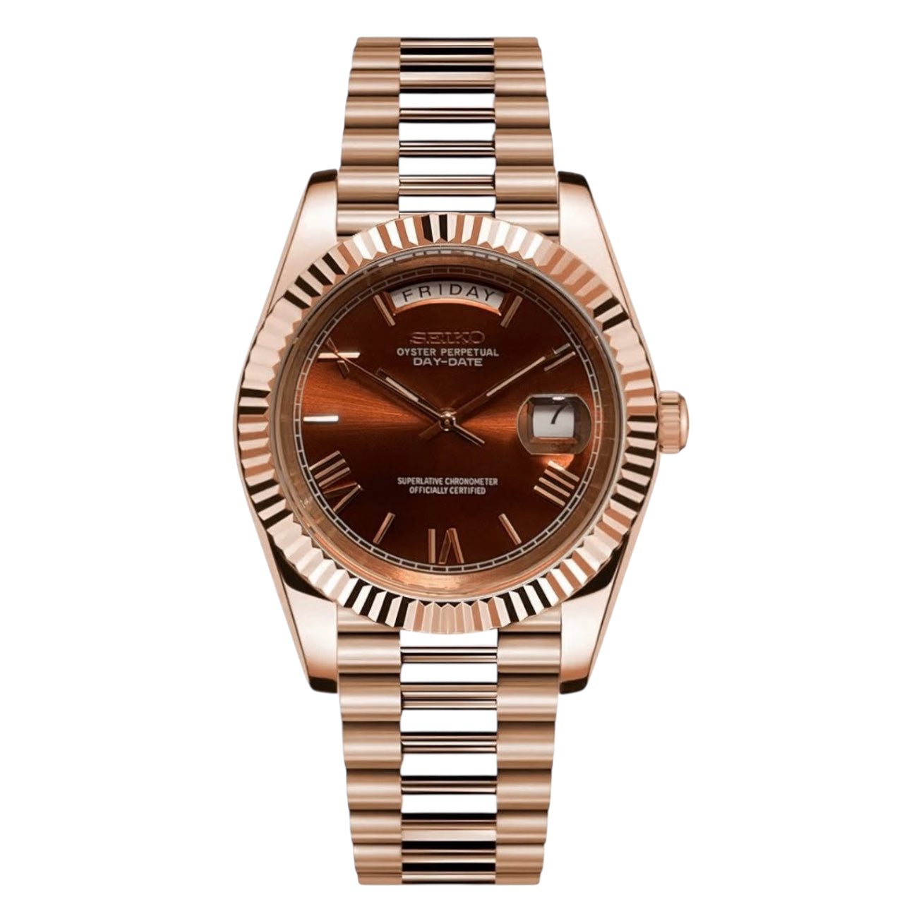 Montre Seiko Mod SEIKODATE roman or rose chocolat - Time2Seiko