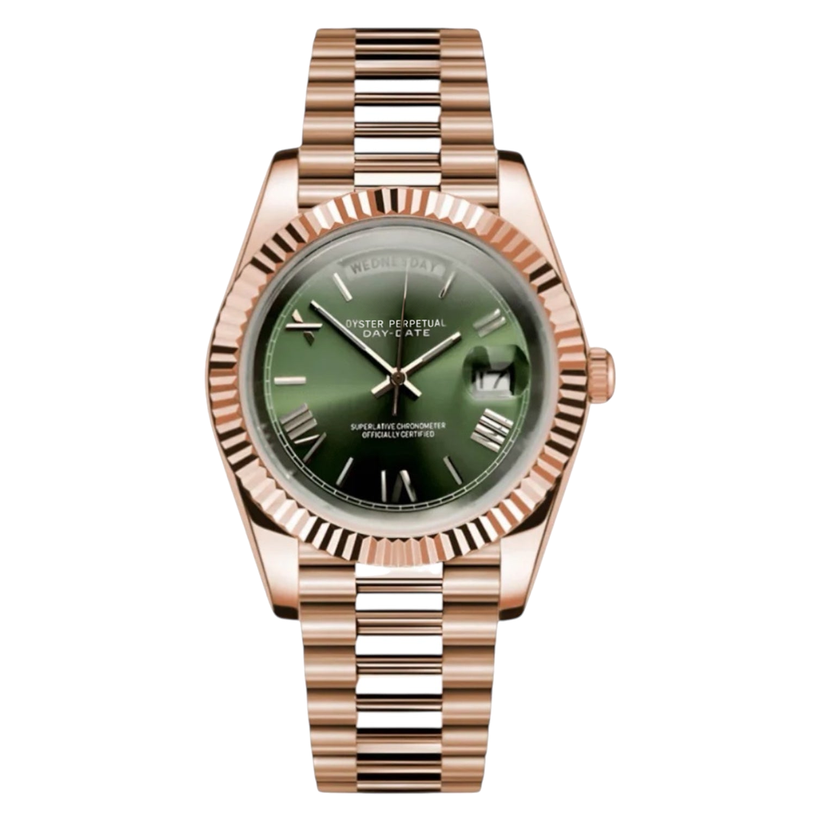 Montre Seiko mod SEIKODATE roman or rose olive, sur fond blanc — Time2Seiko