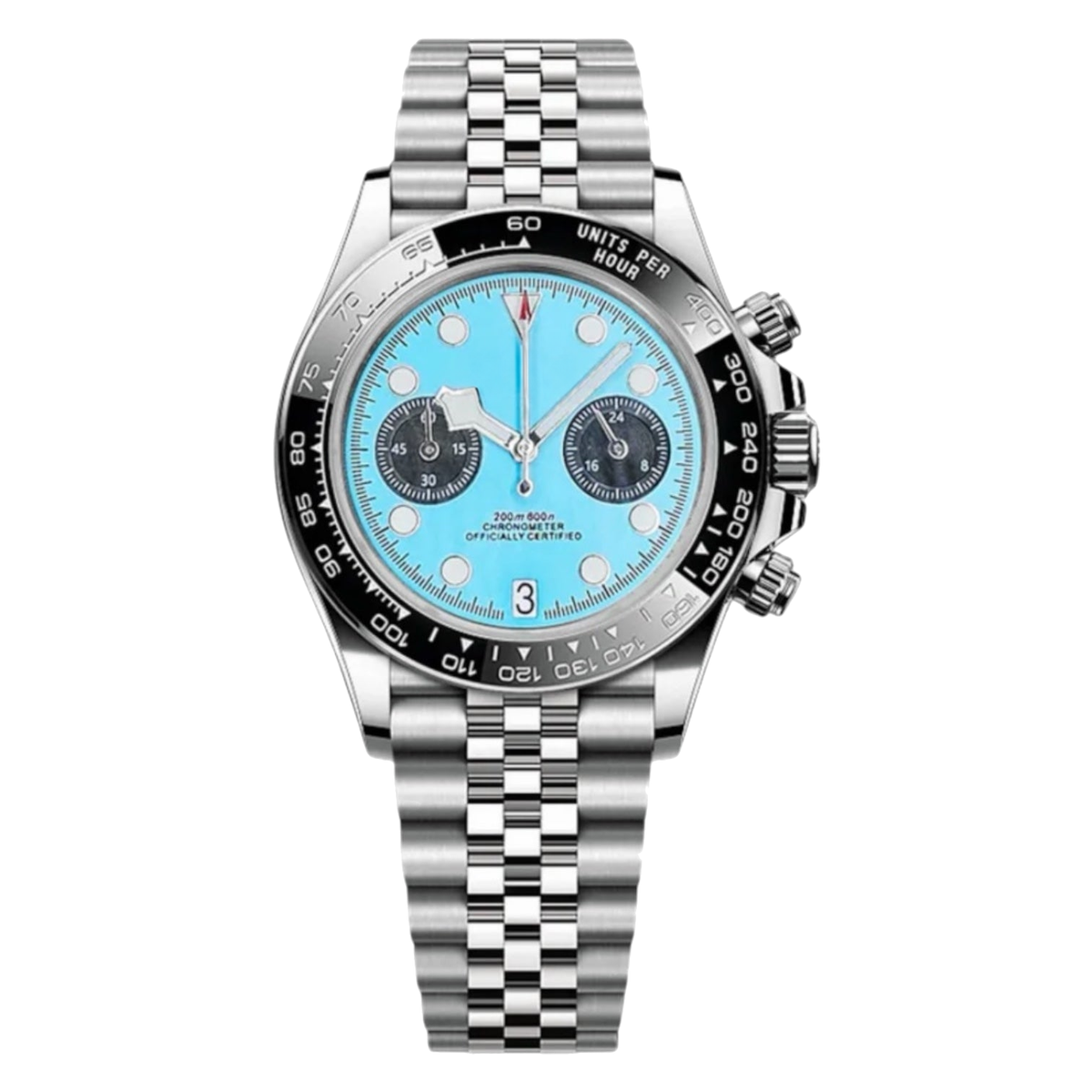 Montre Seiko mod SEIKODOR chrono bleue, sur fond blanc — Time2Seiko