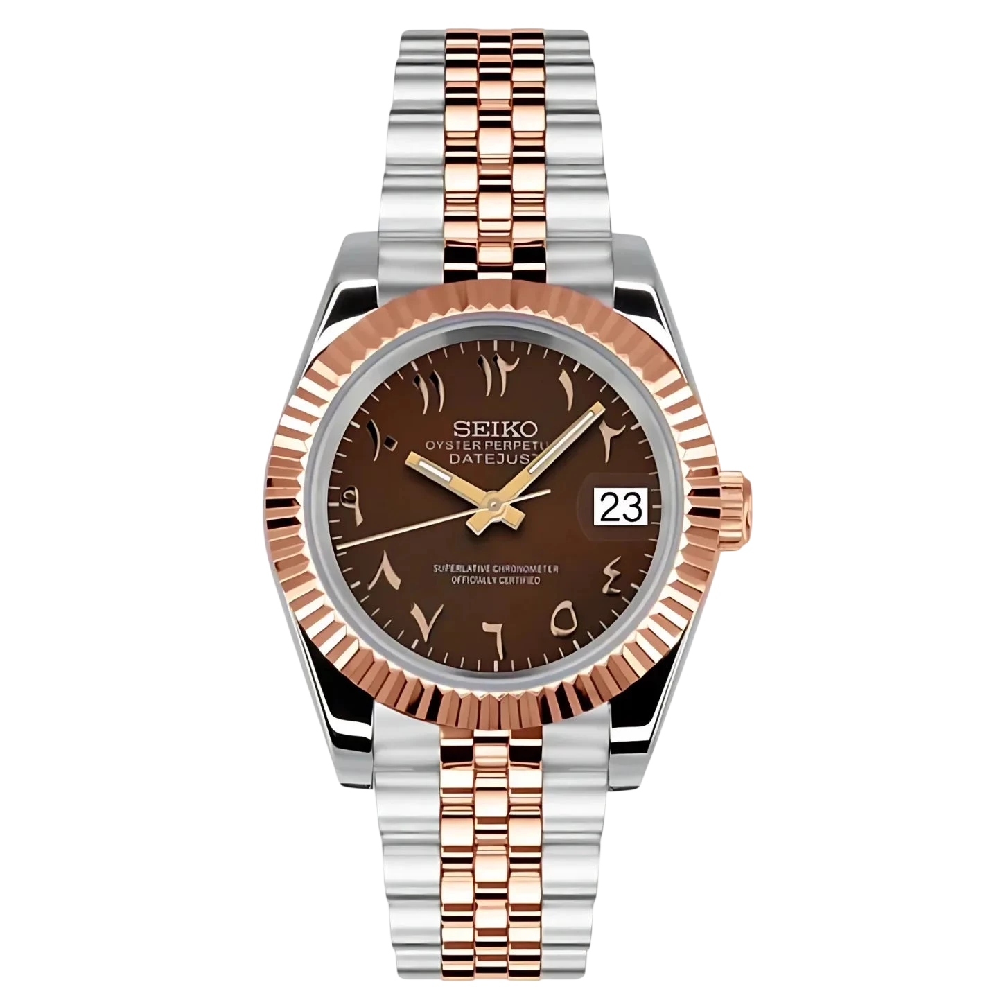 Montre Seiko Mod SEIKOJUST chocolat or rose arabic - Time2Seiko