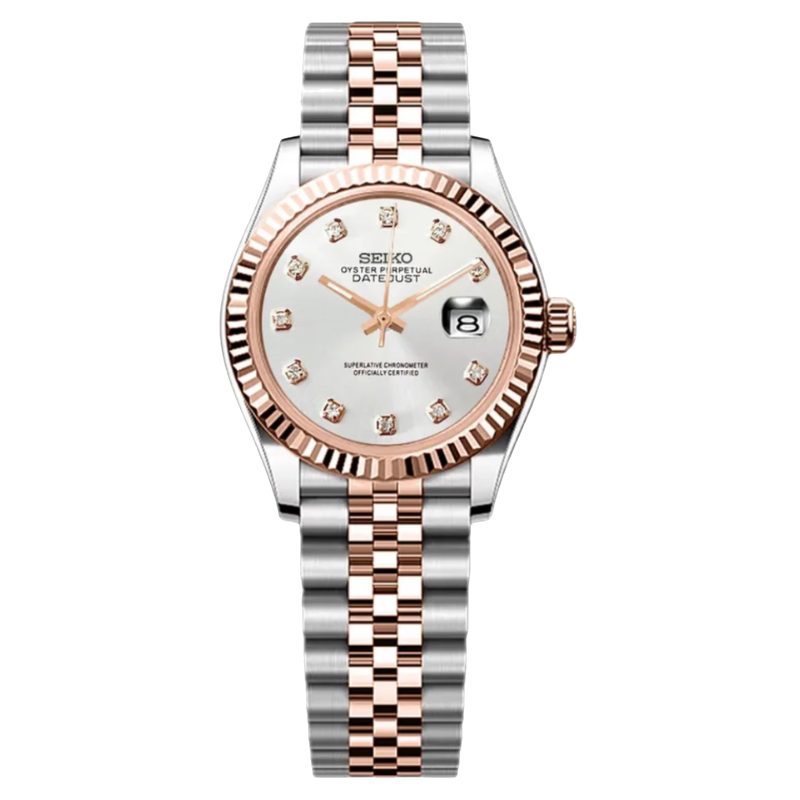 Montre Seiko Mod SEIKOJUST femme two-tone or rose blanche diamants - Time2Seiko