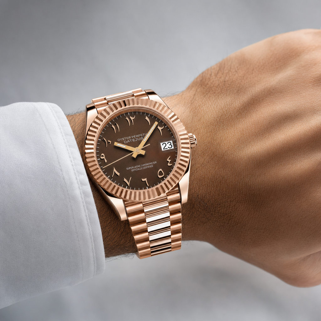 Montre Seiko mod SEIKOJUST or rose arabic portée au poignet — Time2Seiko