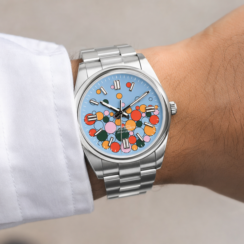 Montre Seiko mod SEIKOJUST oyster bubblegum portée au poignet — Time2Seiko