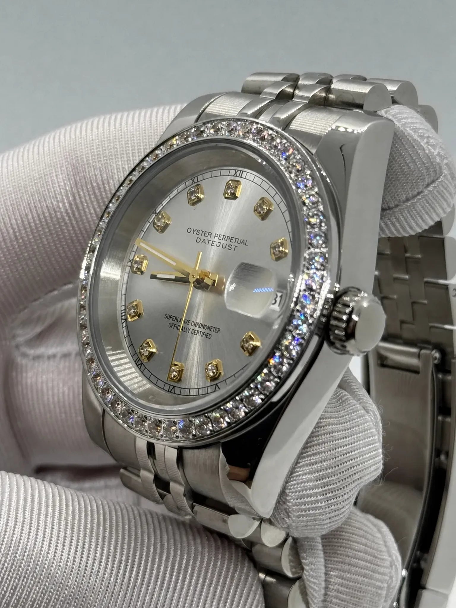 Montre Seiko mod SEIKOJUST silver diamond, vue 3 — Time2Seiko