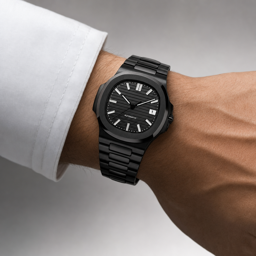 Montre Seiko mod SEIKOLUS blacked out portée au poignet — Time2Seiko