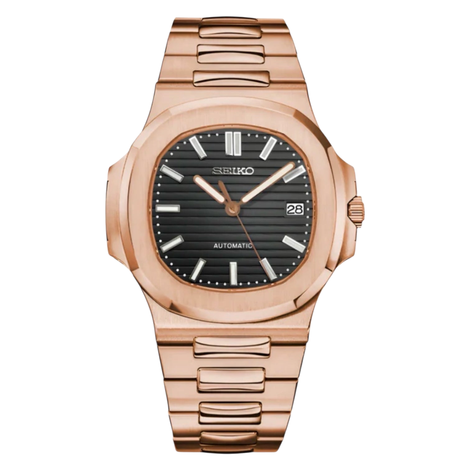 Montre Seiko Mod SEIKOLUS or rose noire - Time2Seiko