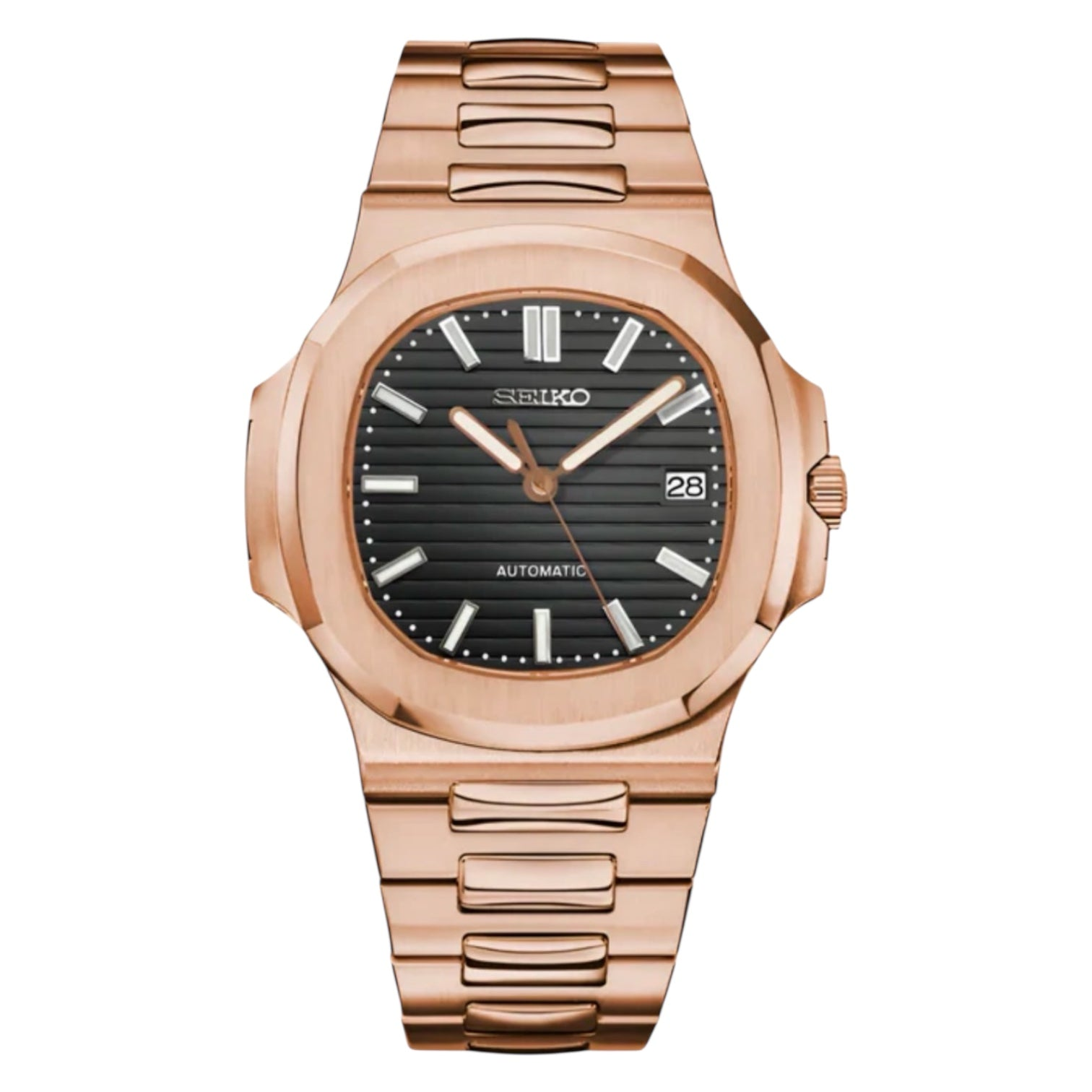 Montre Seiko Mod SEIKOLUS or rose noire - Time2Seiko