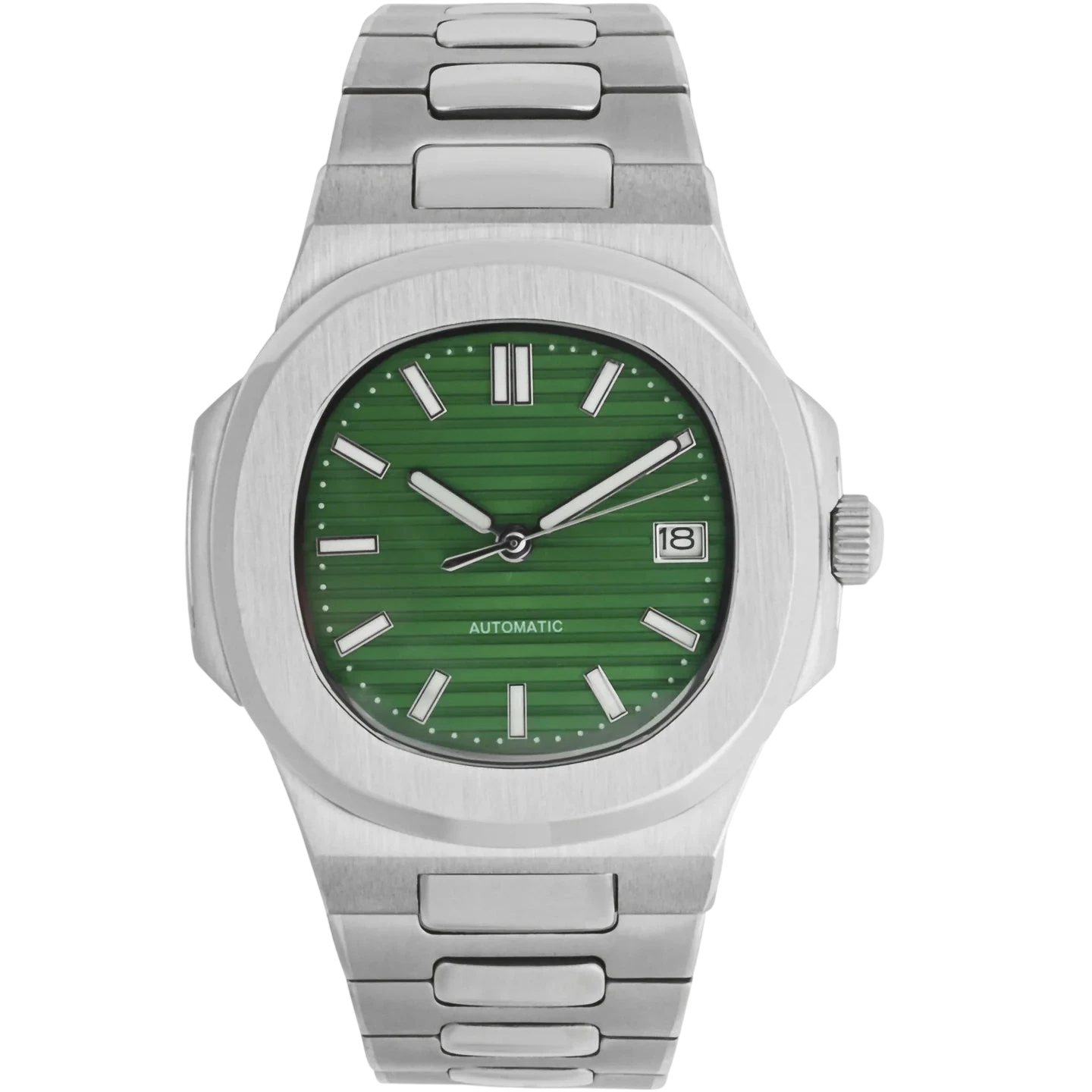 Montre Seiko mod SEIKOLUS verte, vue de face — Time2Seiko