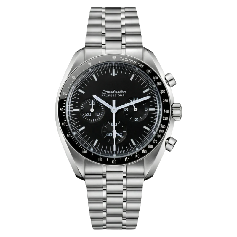Montre Seiko mod SEIKOMASTER speed noire, sur fond blanc — Time2Seiko