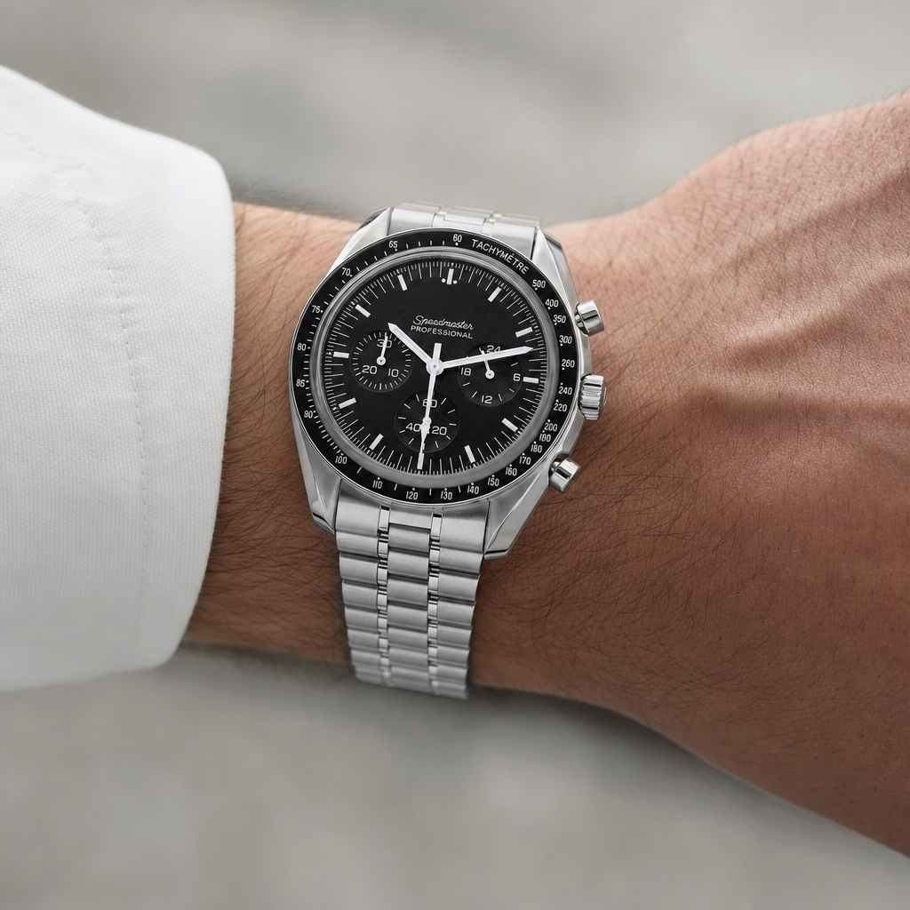 Montre Seiko mod SEIKOMASTER speed noire portée au poignet — Time2Seiko