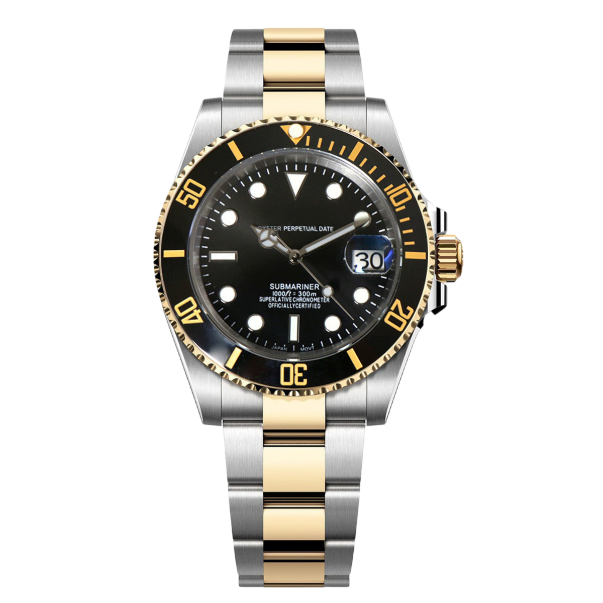 Montre Seiko mod SEIKOMARINER two tone nuit, vue de face — Time2Seiko