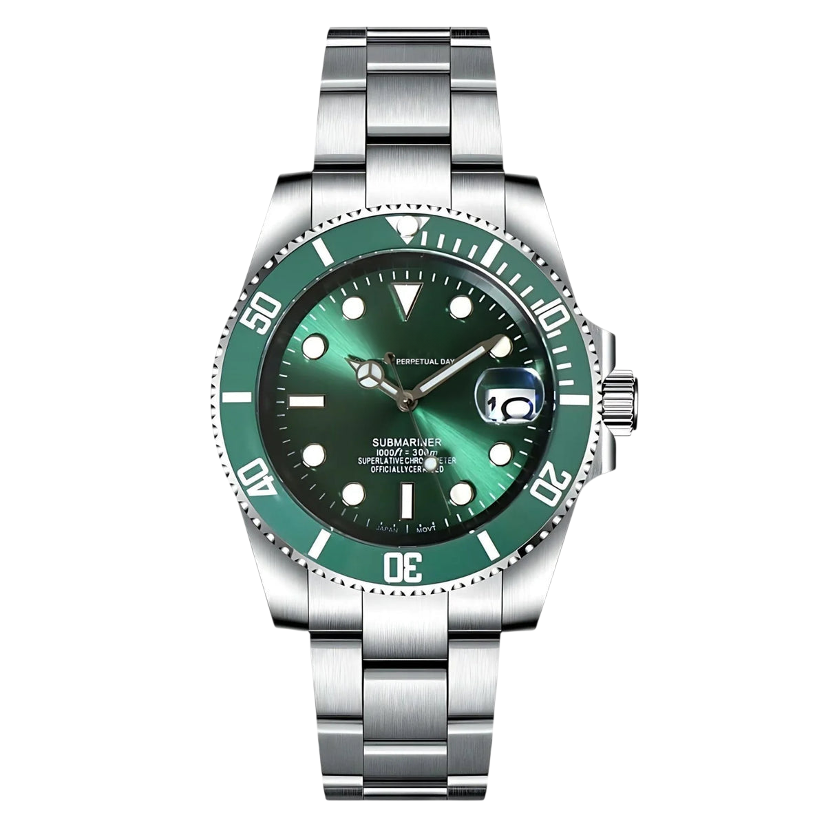 Montre Seiko mod SEIKOMARINER verte, vue de face — Time2Seiko