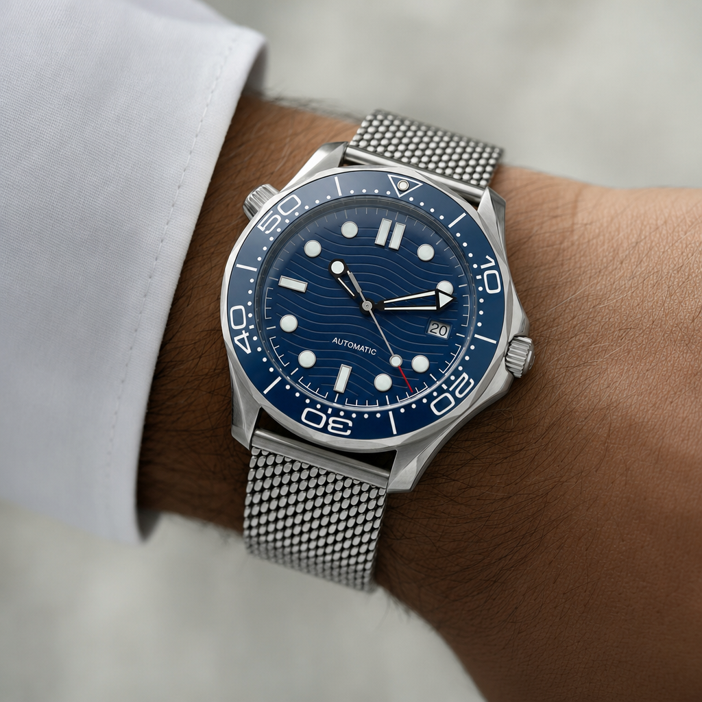 Montre Seiko mod SEIKOMASTER blue wire portée au poignet — Time2Seiko