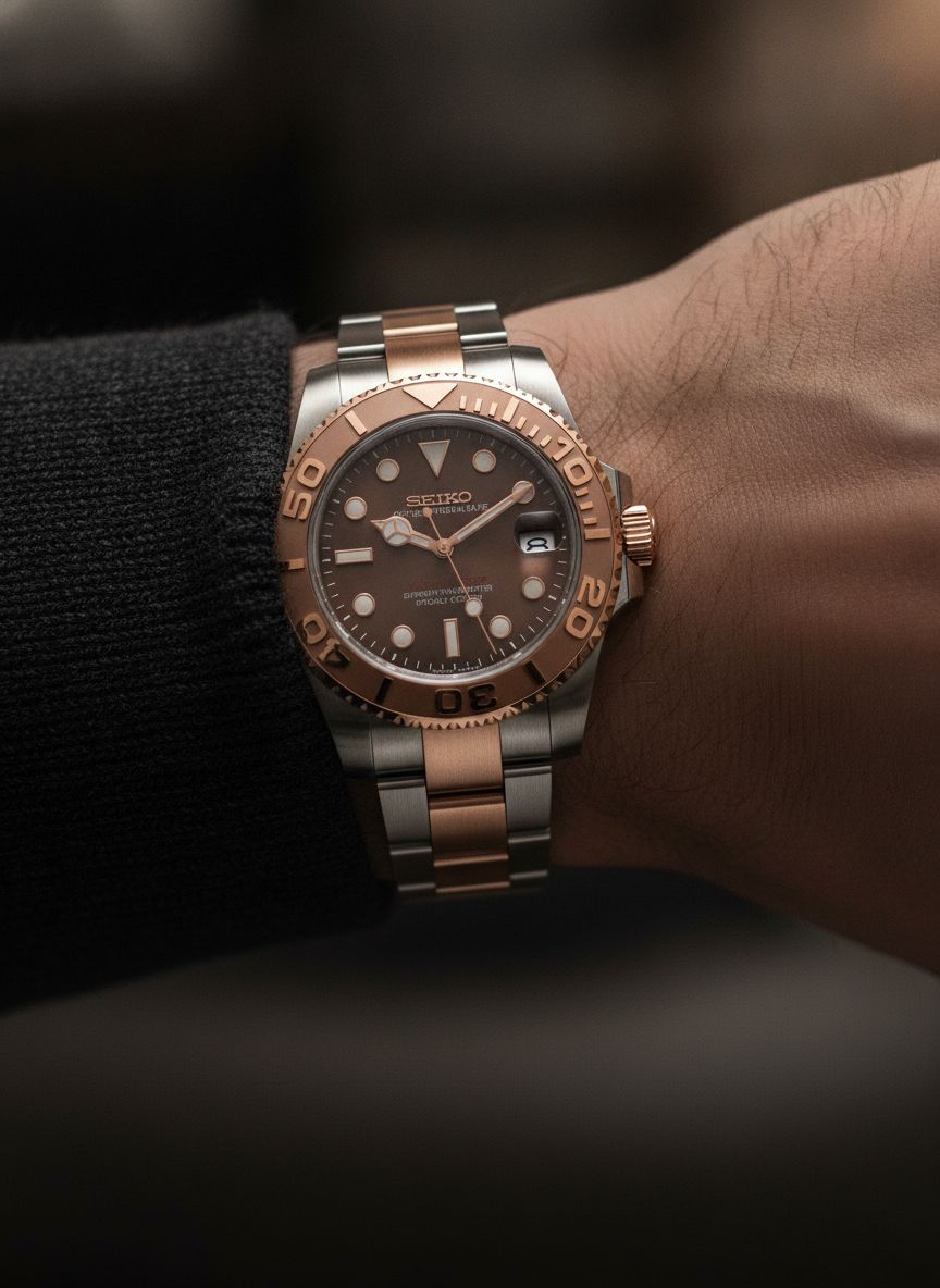 Montre Seiko Mod SEIKOMASTER yacht two tone portée au poignet