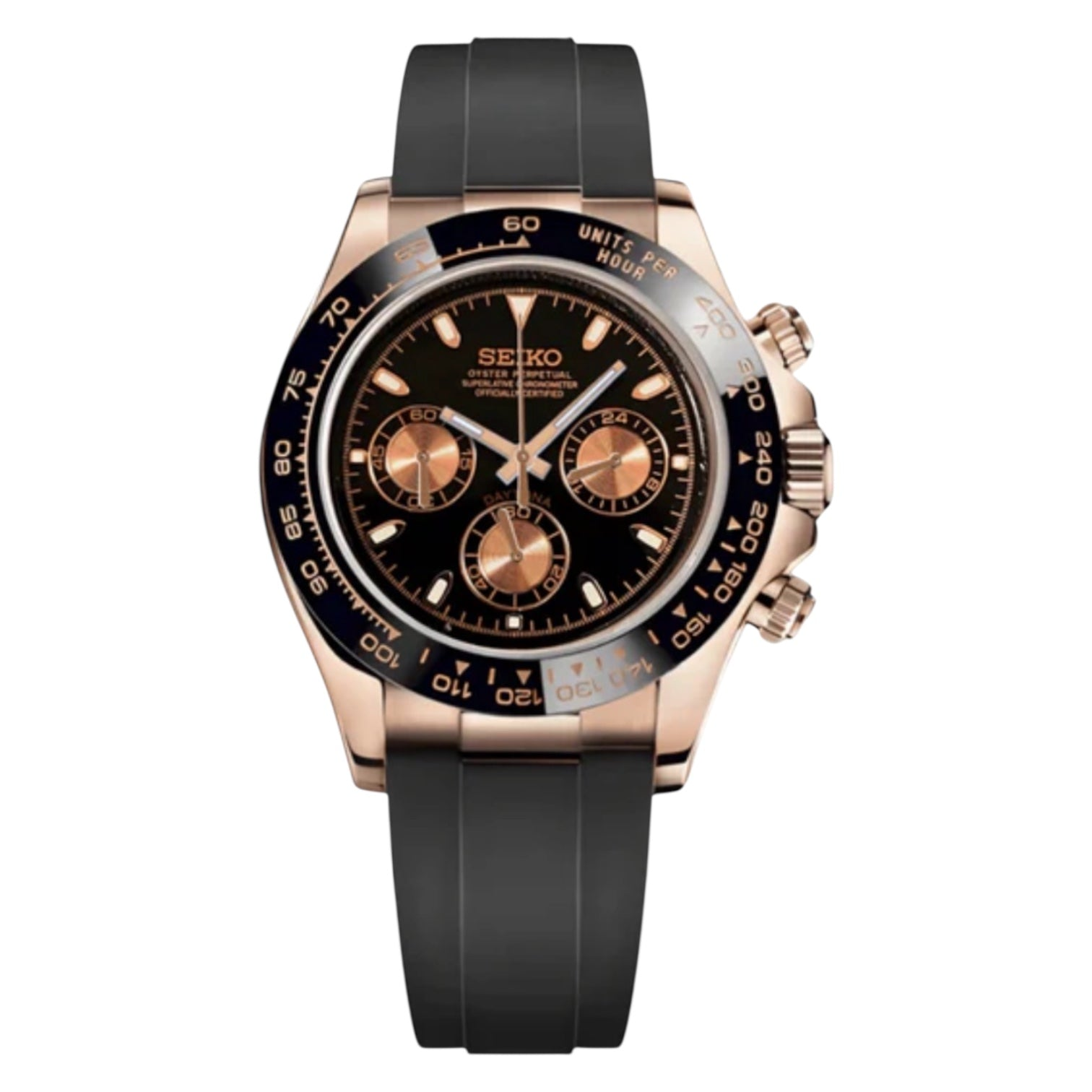 Montre Seiko Mod SEIKONA or rose caoutchouc - Time2Seiko