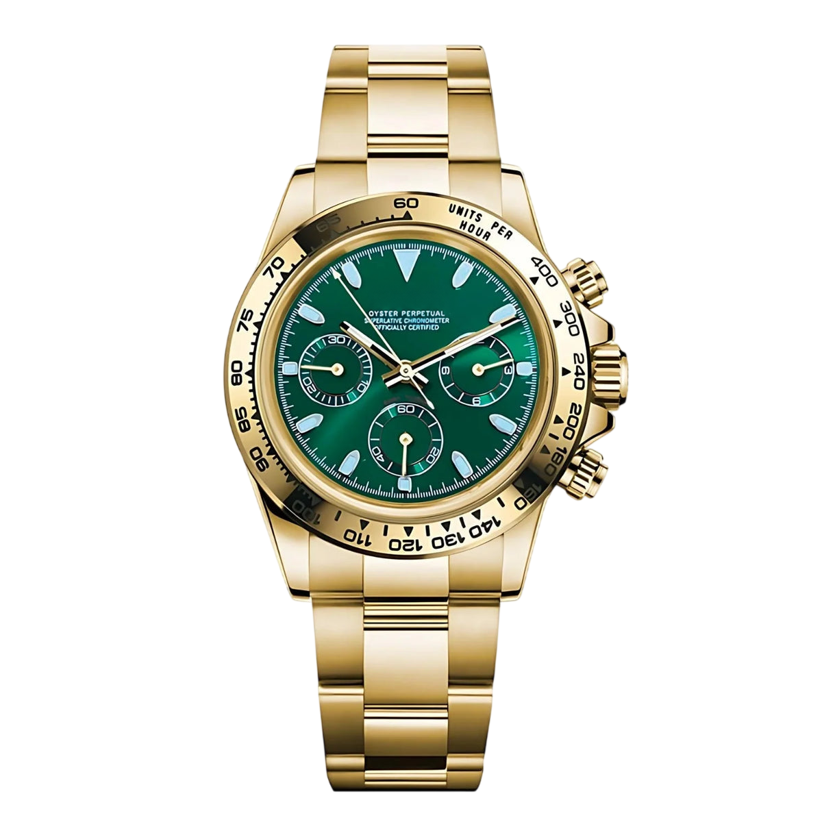 Montre Seiko mod SEIKONA or verte, vue de face — Time2Seiko