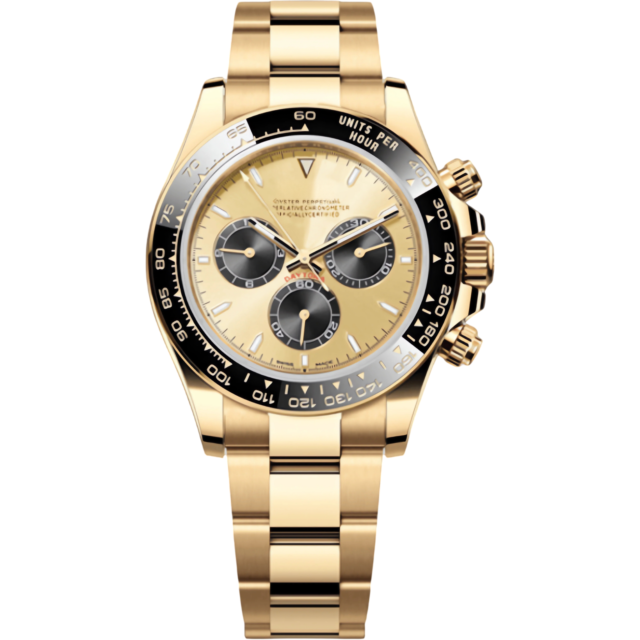 Montre Seiko mod SEIKONA triple or, vue de face — Time2Seiko