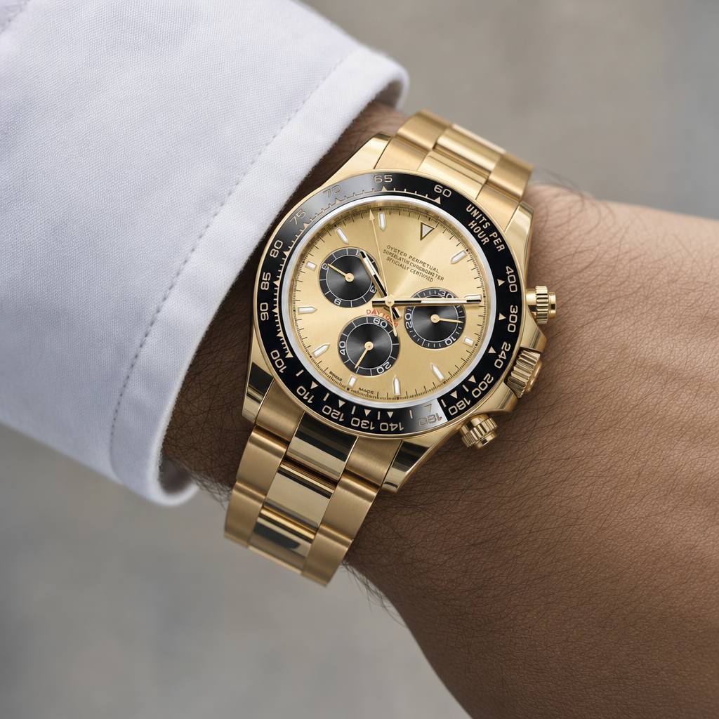 Montre Seiko mod SEIKONA triple or portée au poignet — Time2Seiko