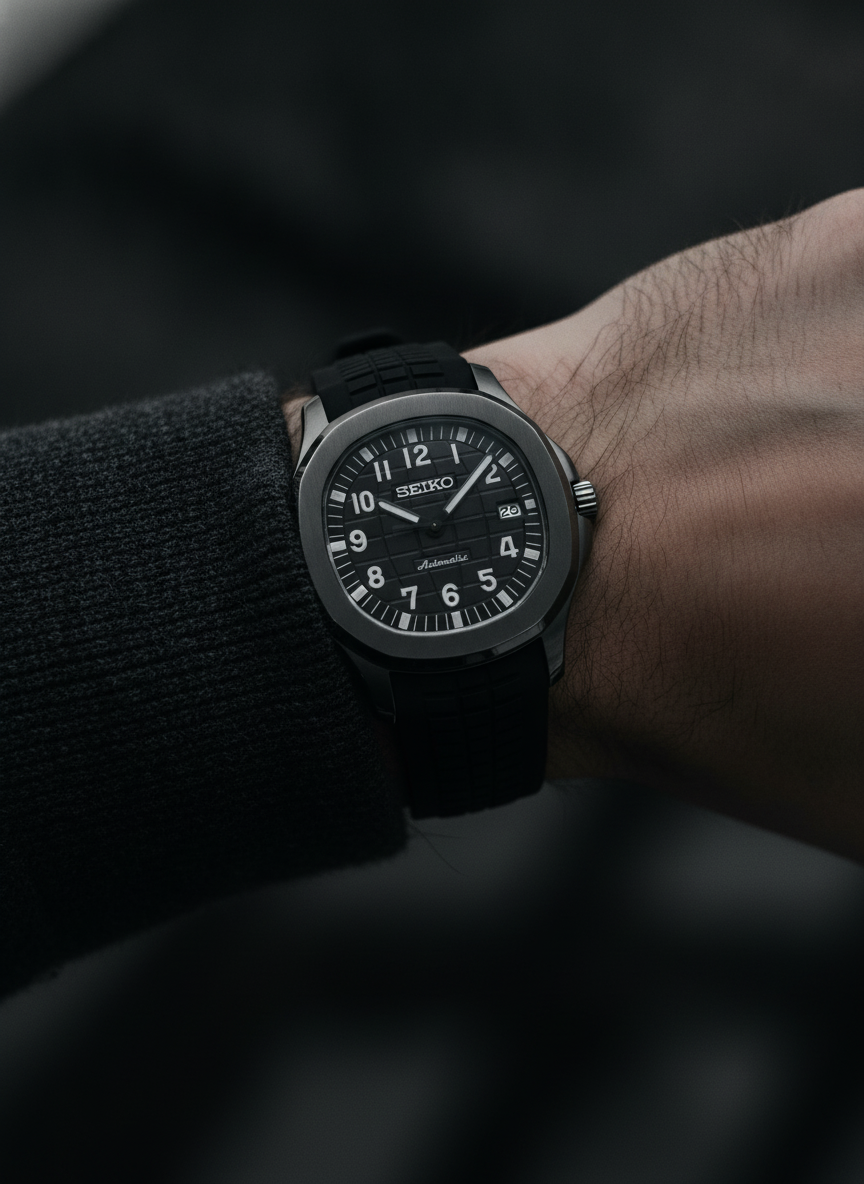 Montre Seiko Mod SEIKONAUT black edition portée au poignet