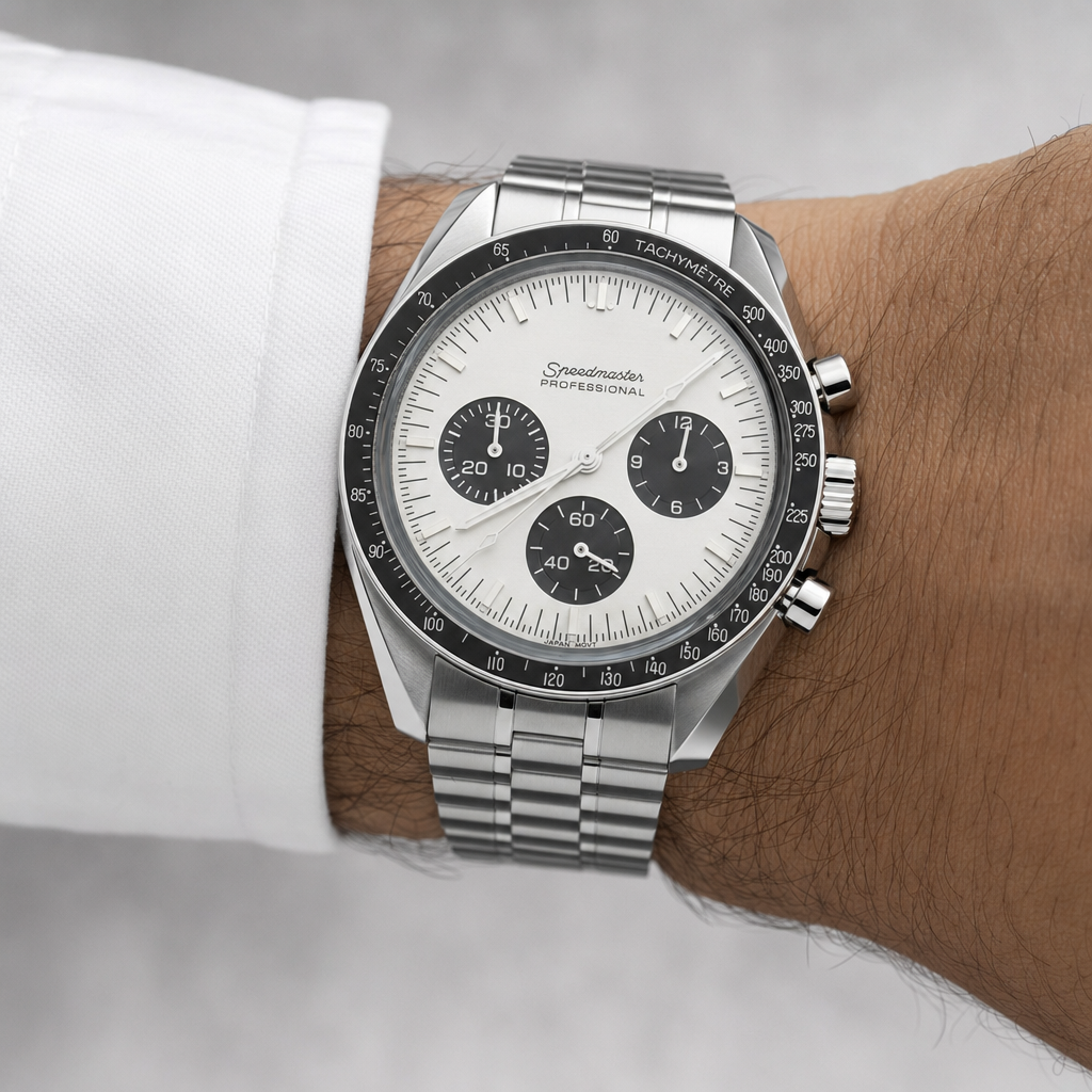 Montre Seiko mod SEIKOSPEED blanche portée au poignet — Time2Seiko
