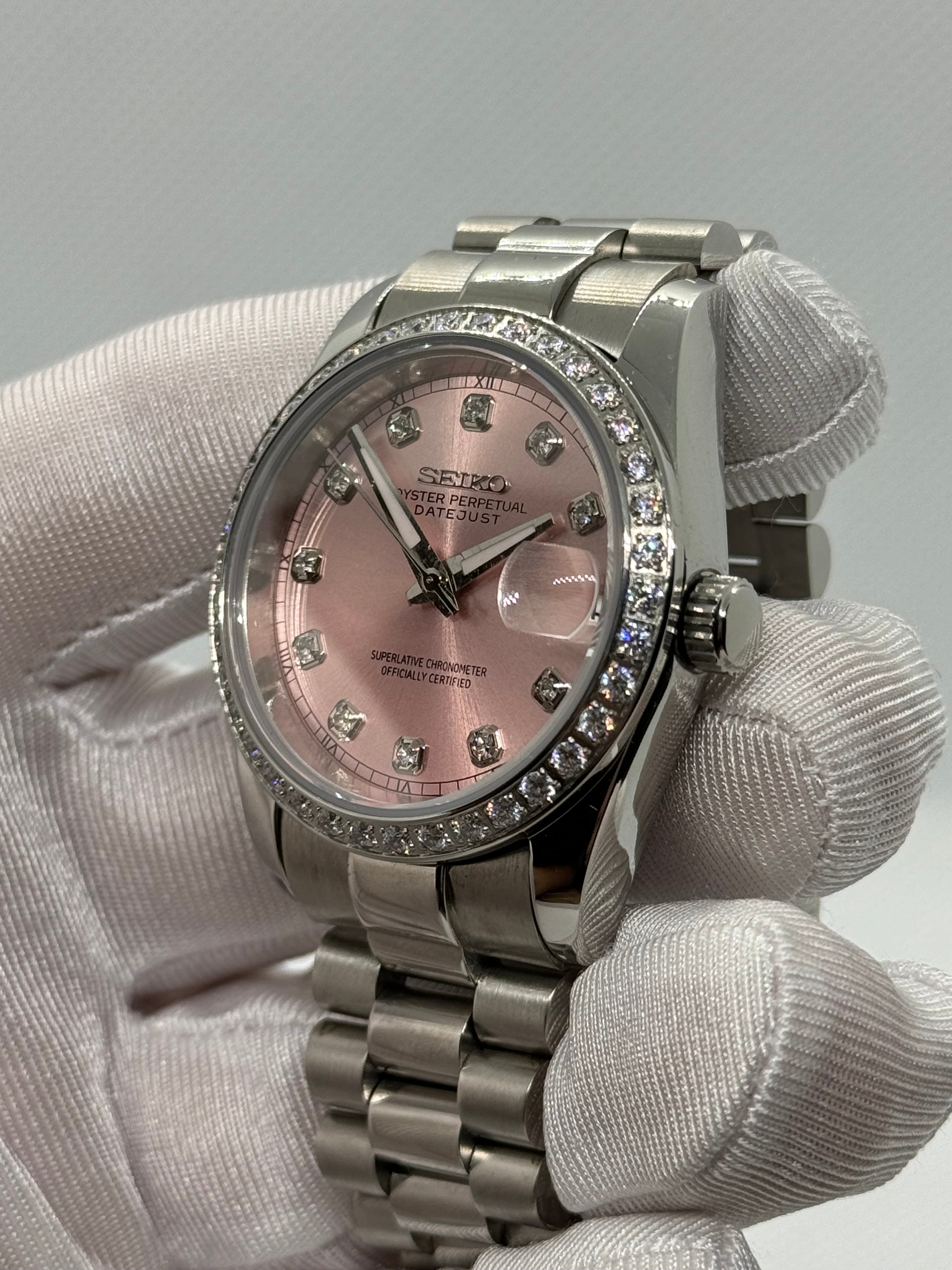 Seiko mod Datejust femme rose