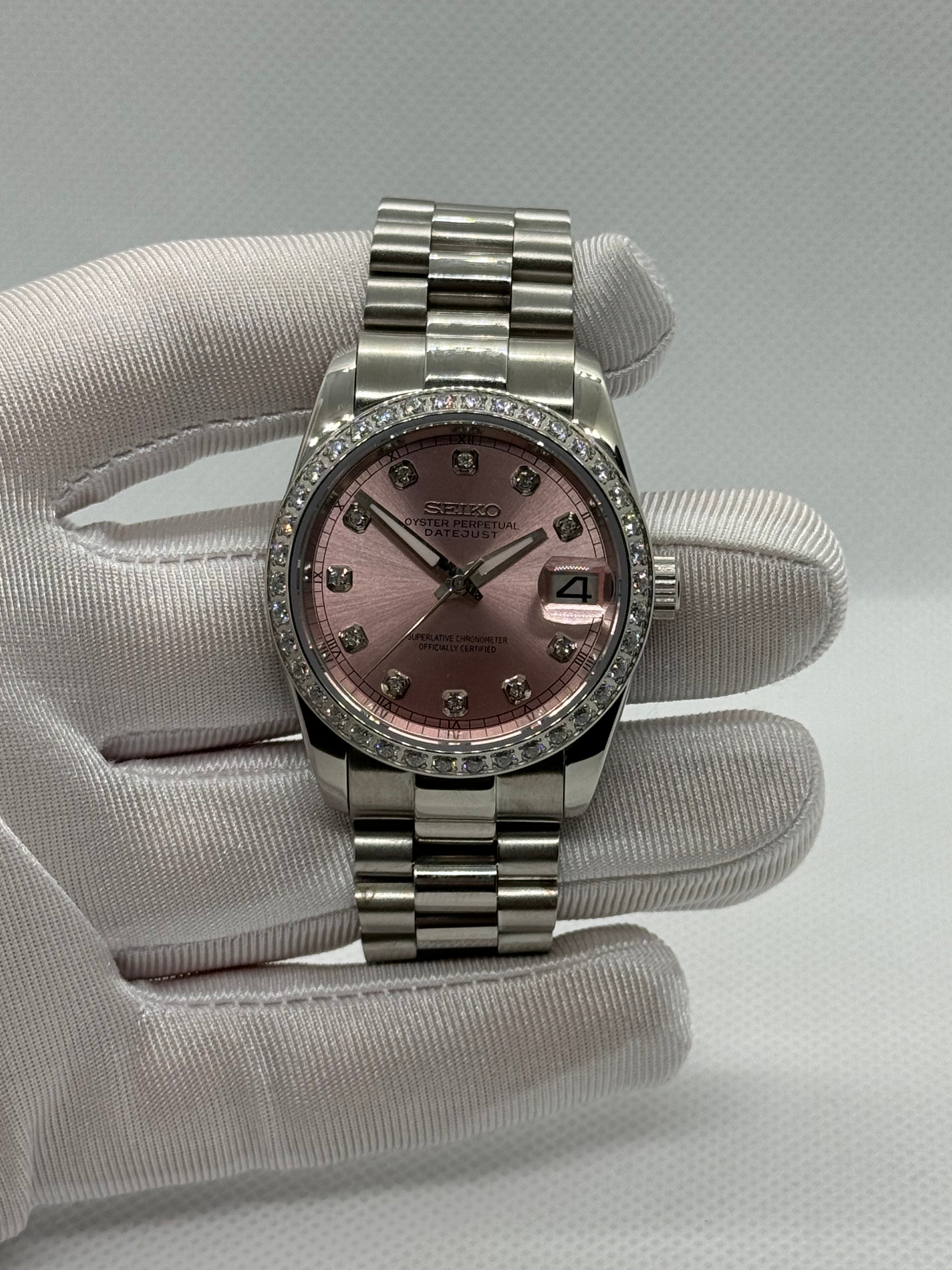 Seiko mod Datejust femme rose