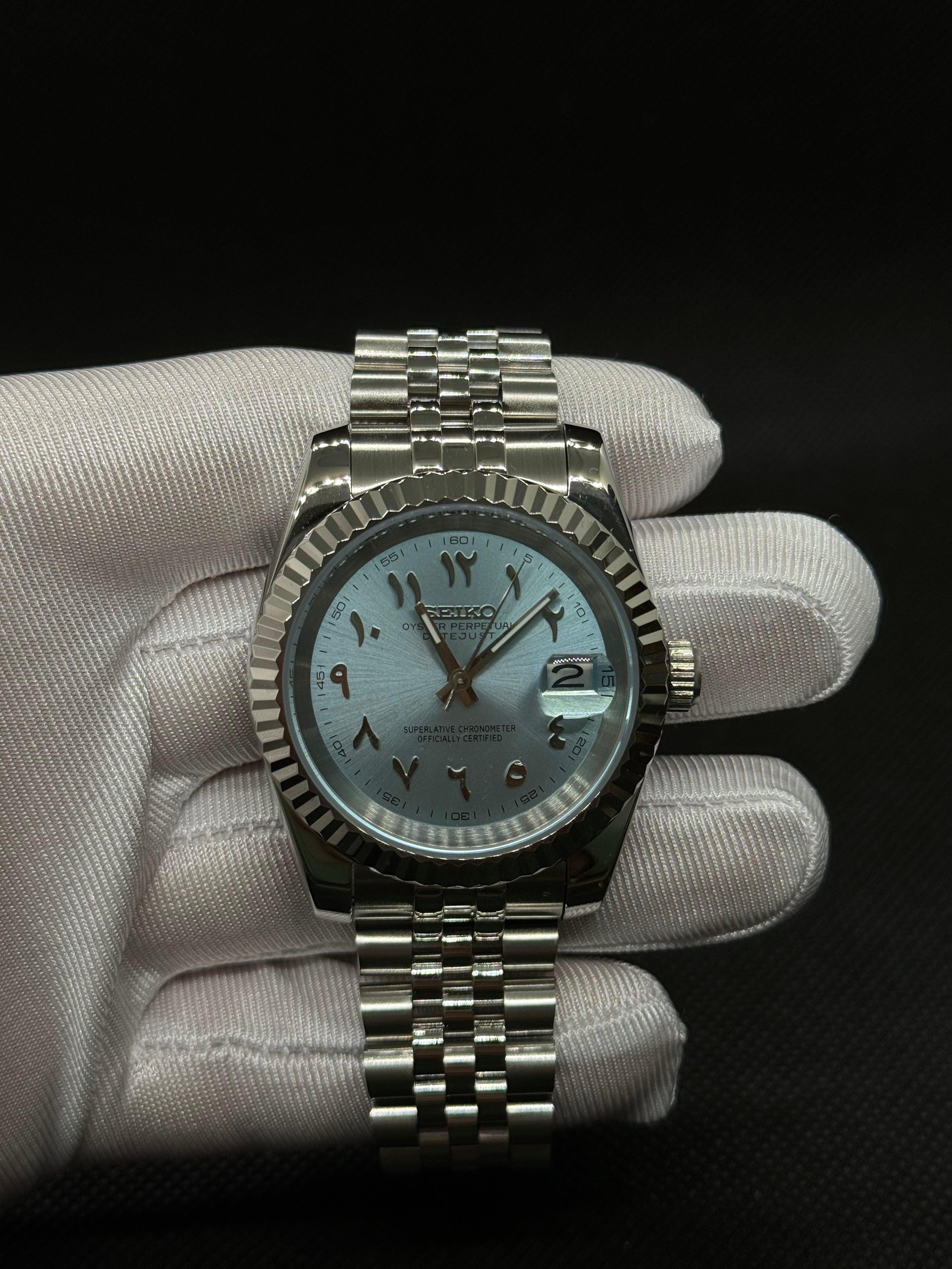 Seiko mod Datejust Arabic Ice Blue - Time2Seiko