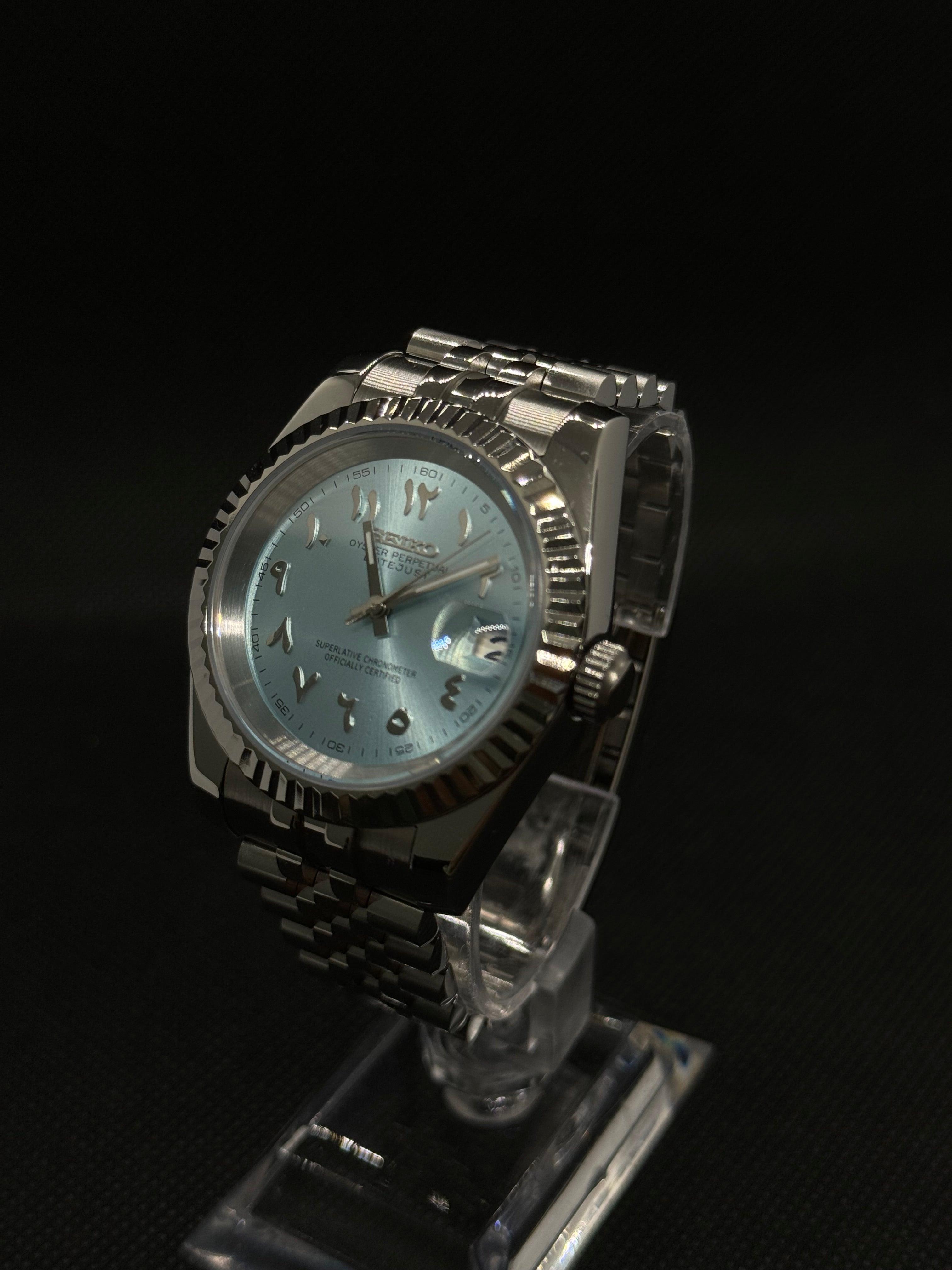 Seiko mod Datejust Arabic Ice Blue - Time2Seiko