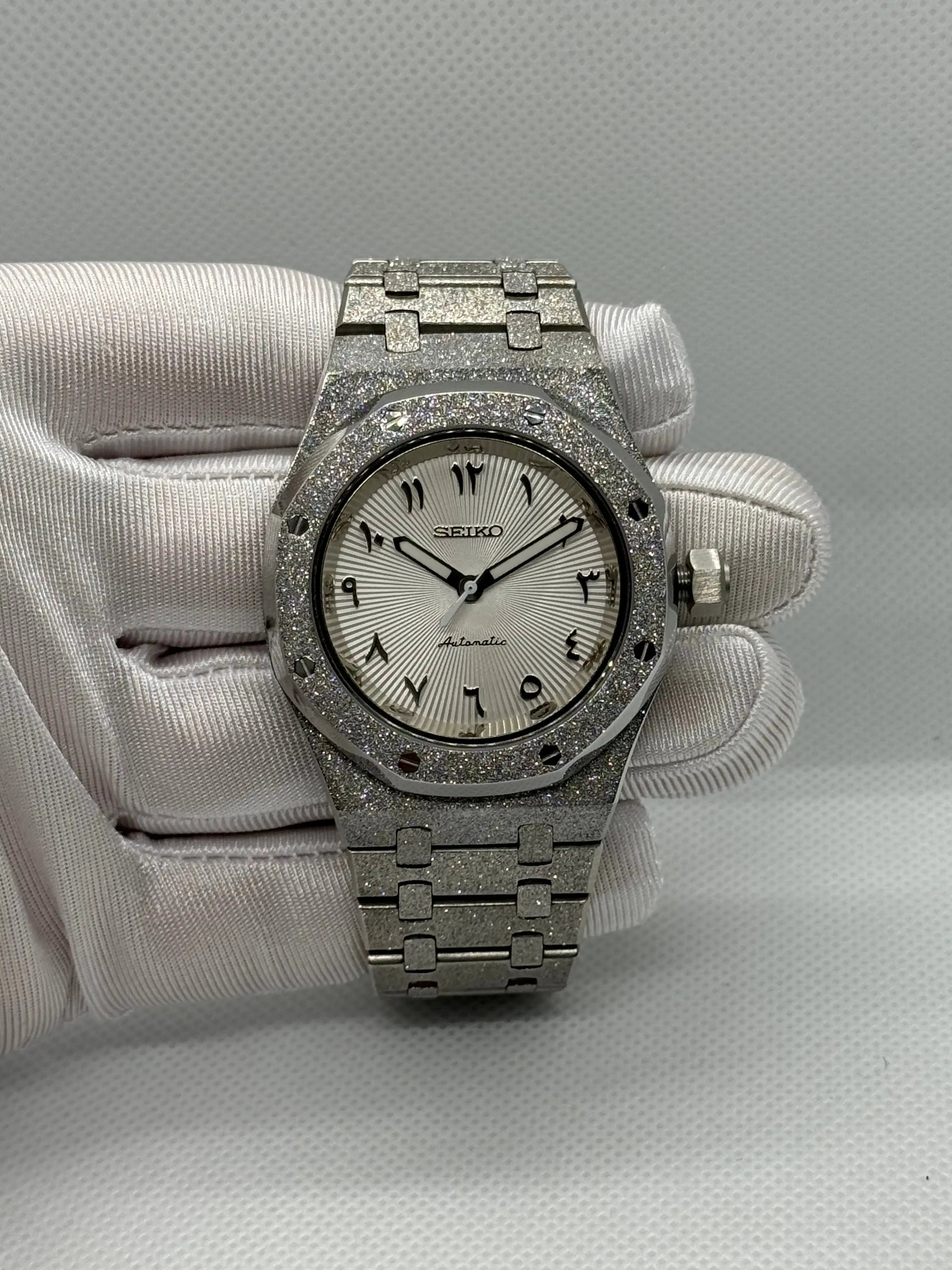 Seiko mod royal oak brillante arabic blanche - Time2Seiko