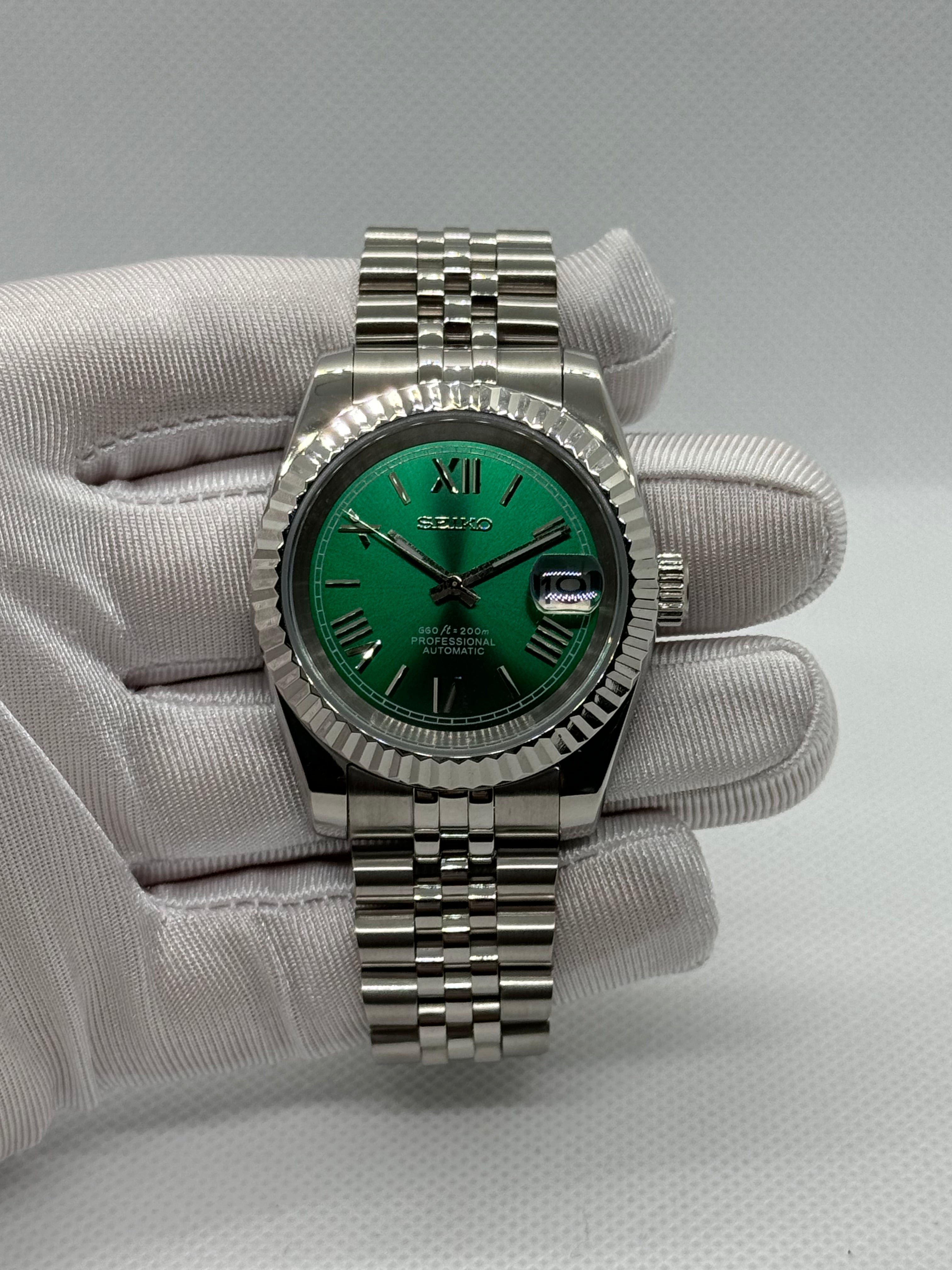 Seiko mod Datejust Roman verte