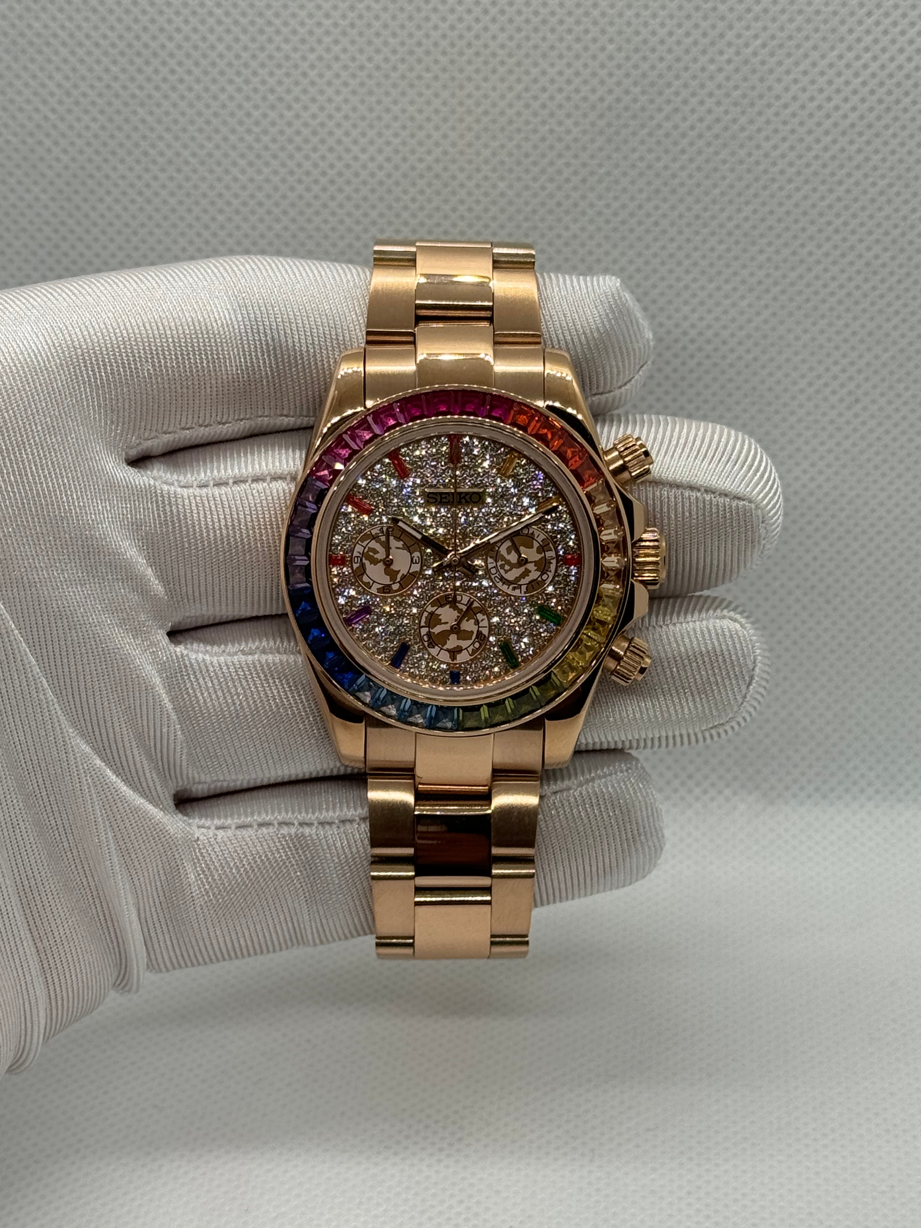 Seiko mod Daytona rainbow diamants or rose