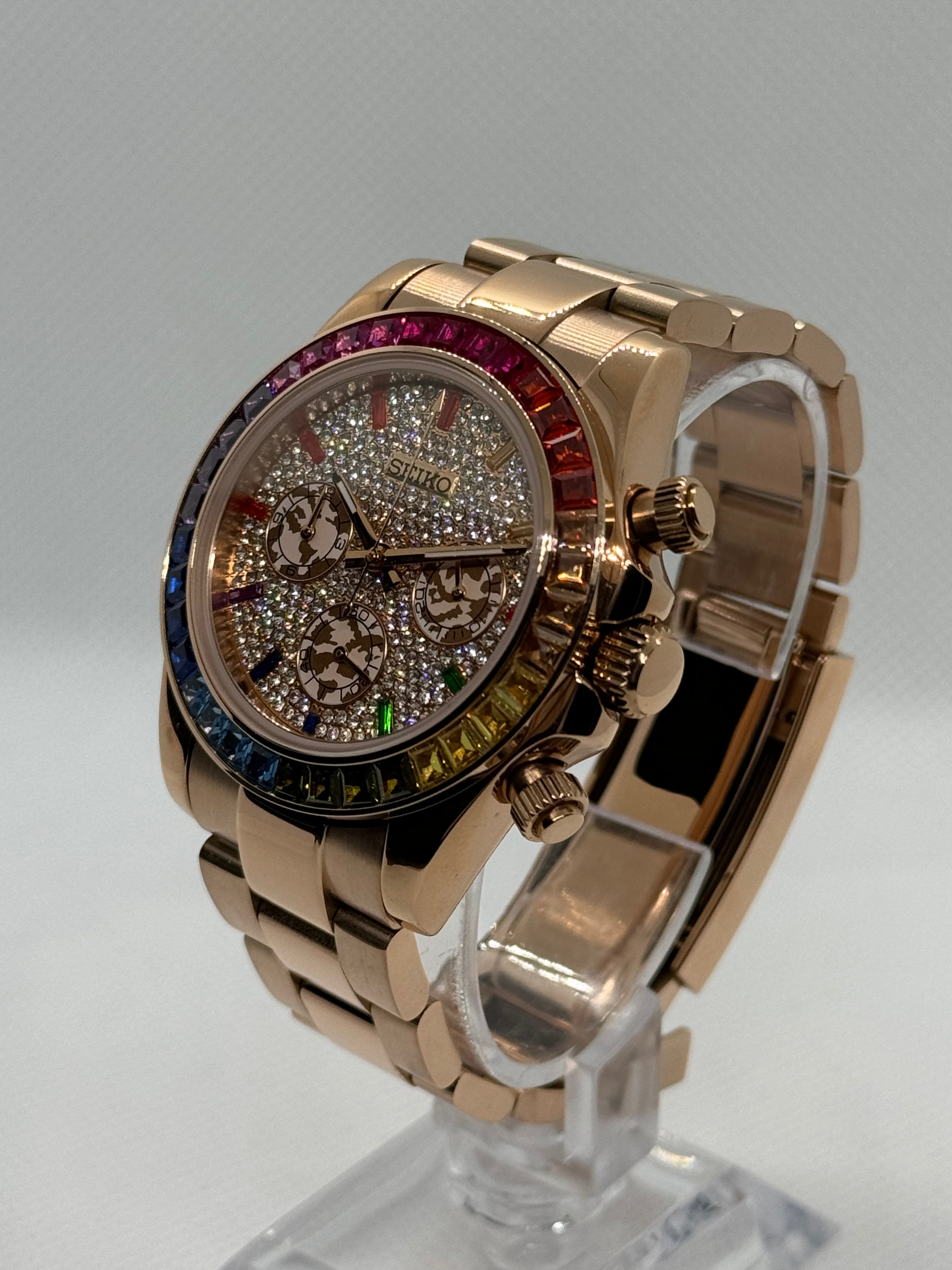 Seiko mod Daytona rainbow diamants or rose