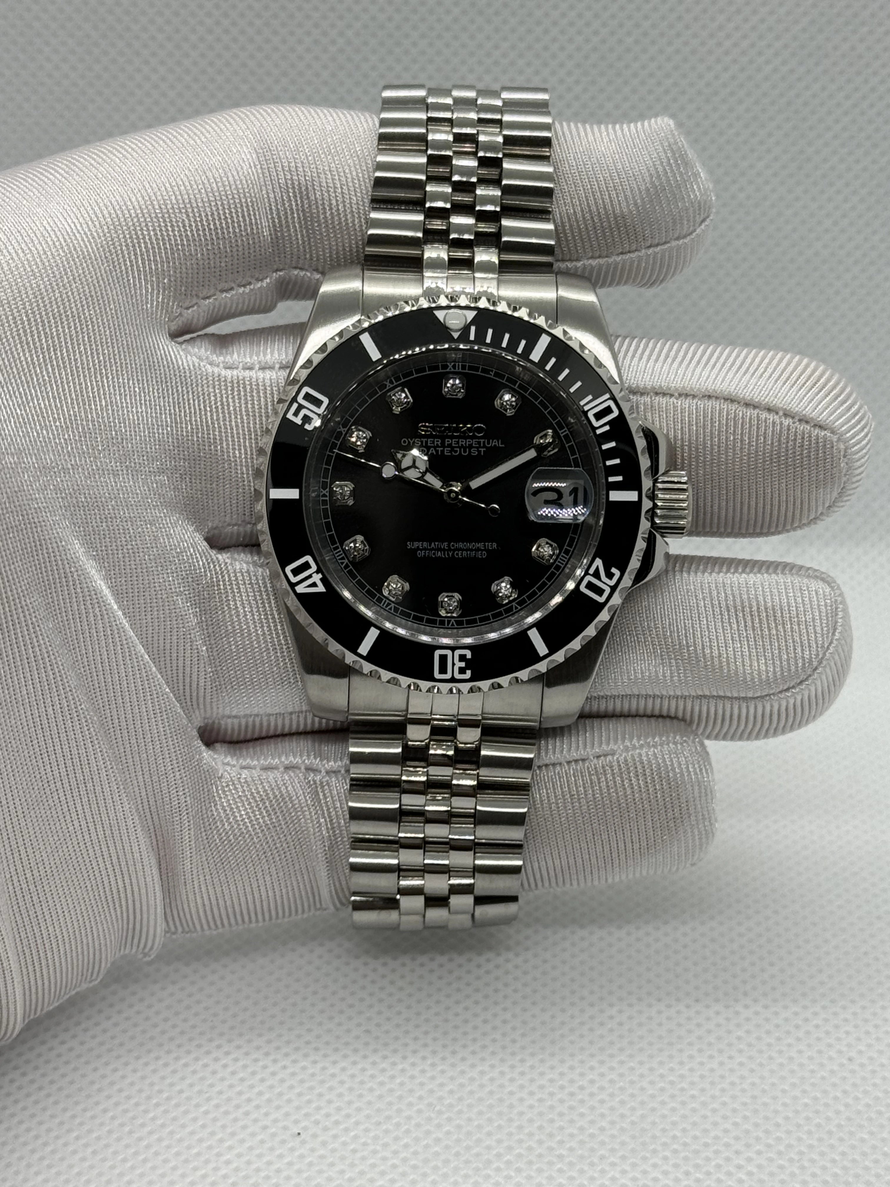 Seiko mod submariner diamond black