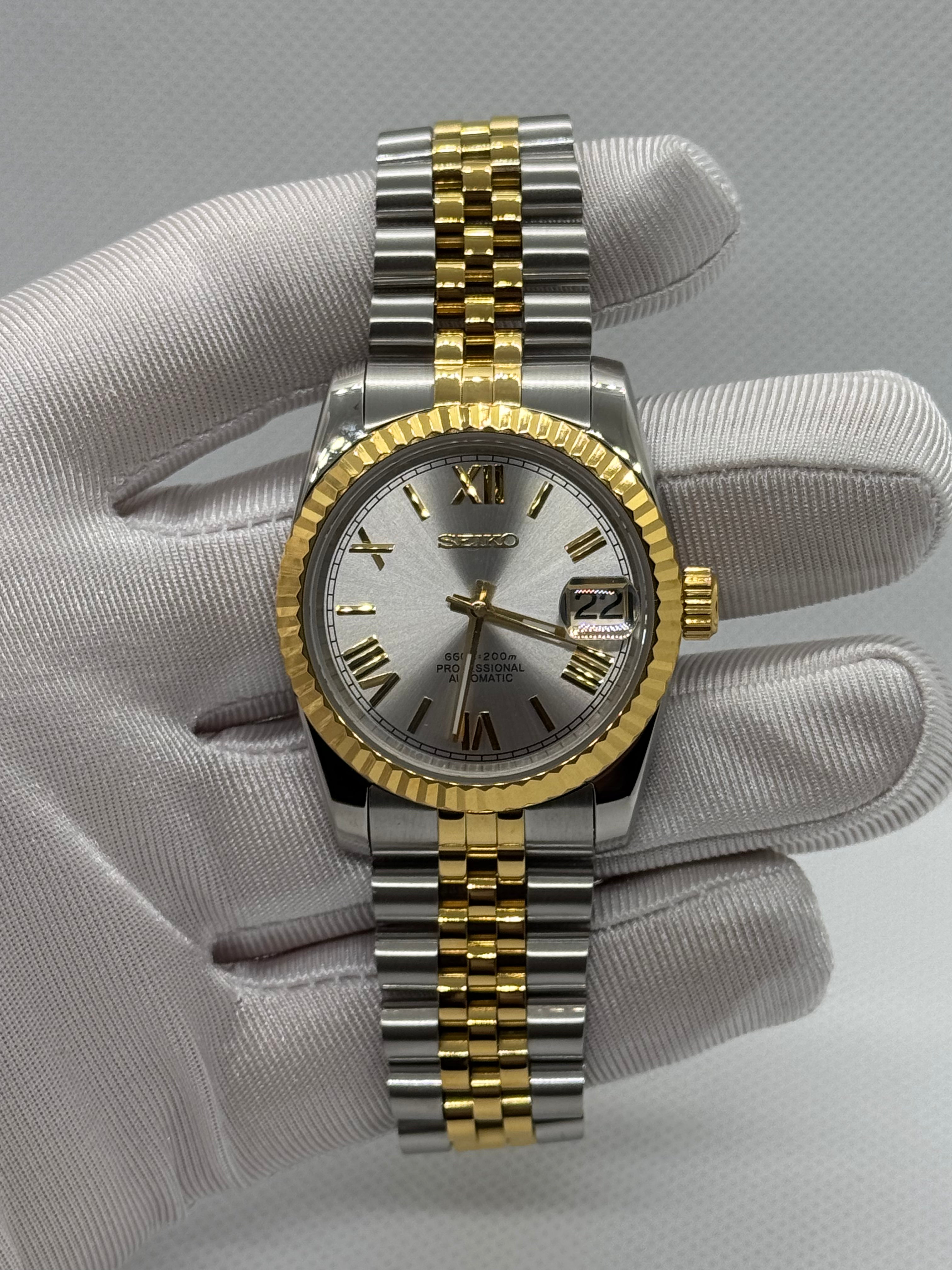 Seiko mod Datejust grise/dorée