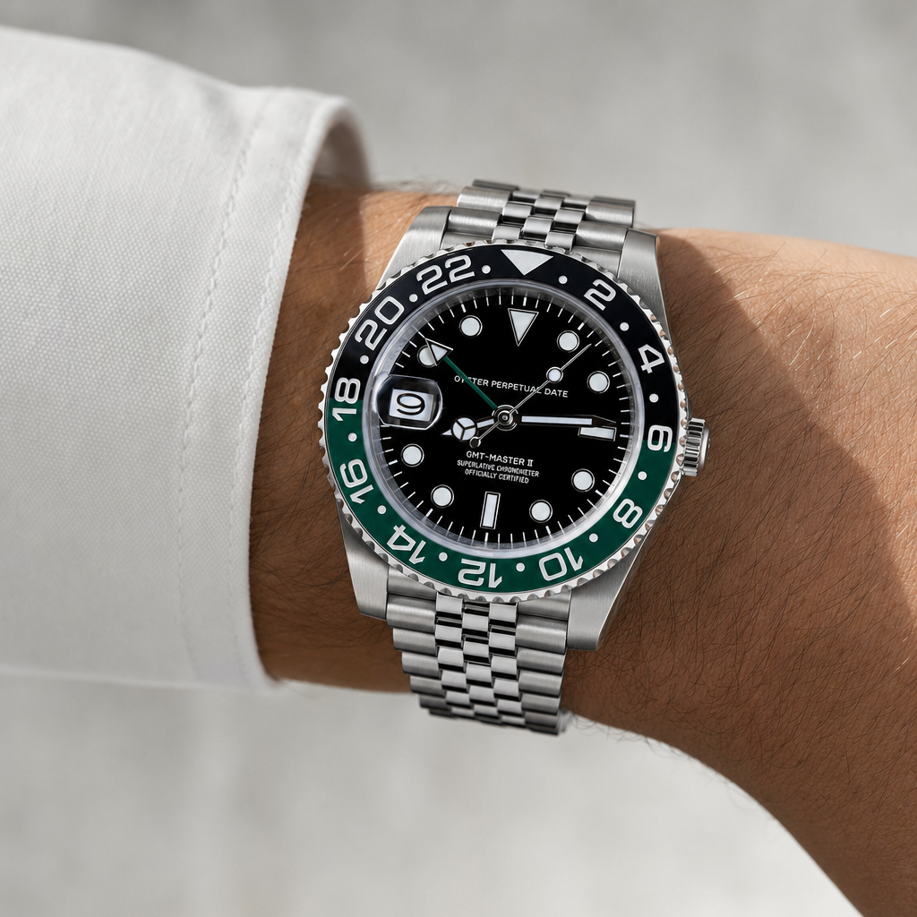 Montre Seiko mod SEIKO GMT sprite portée au poignet — Time2Seiko