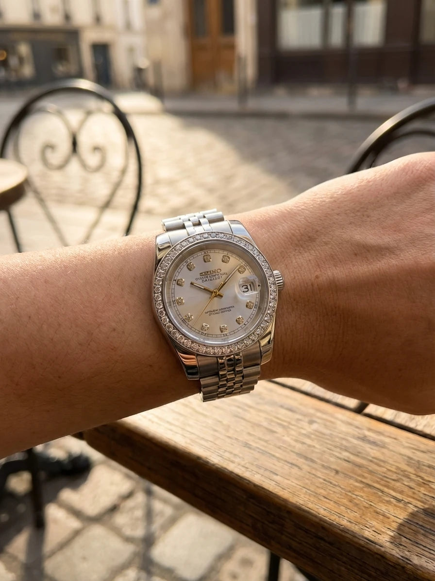SEIKOJUST silver diamond portée au poignet - Time2Seiko