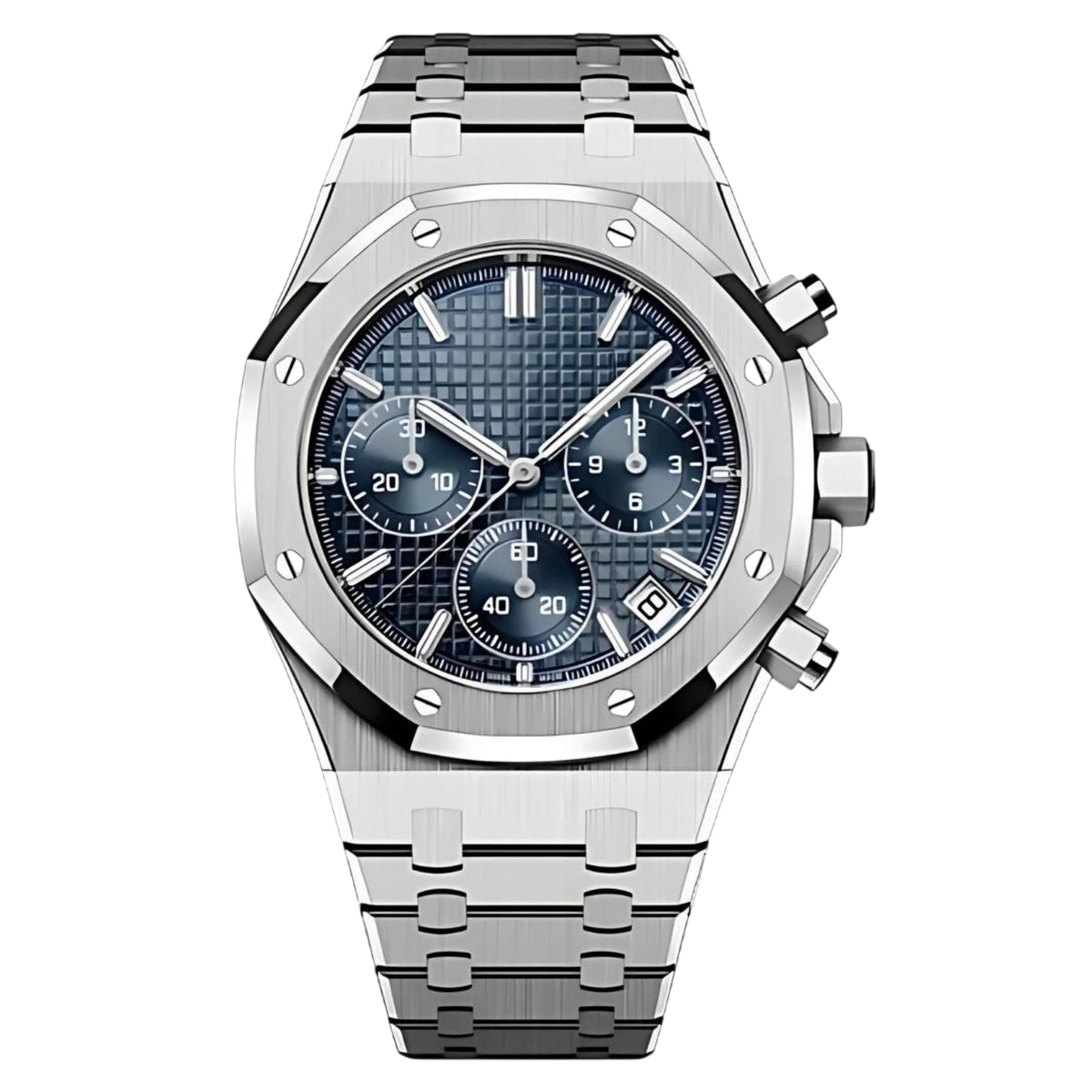 Montre Seiko mod SEIKOAK chronographe bleue, vue de face — Time2Seiko