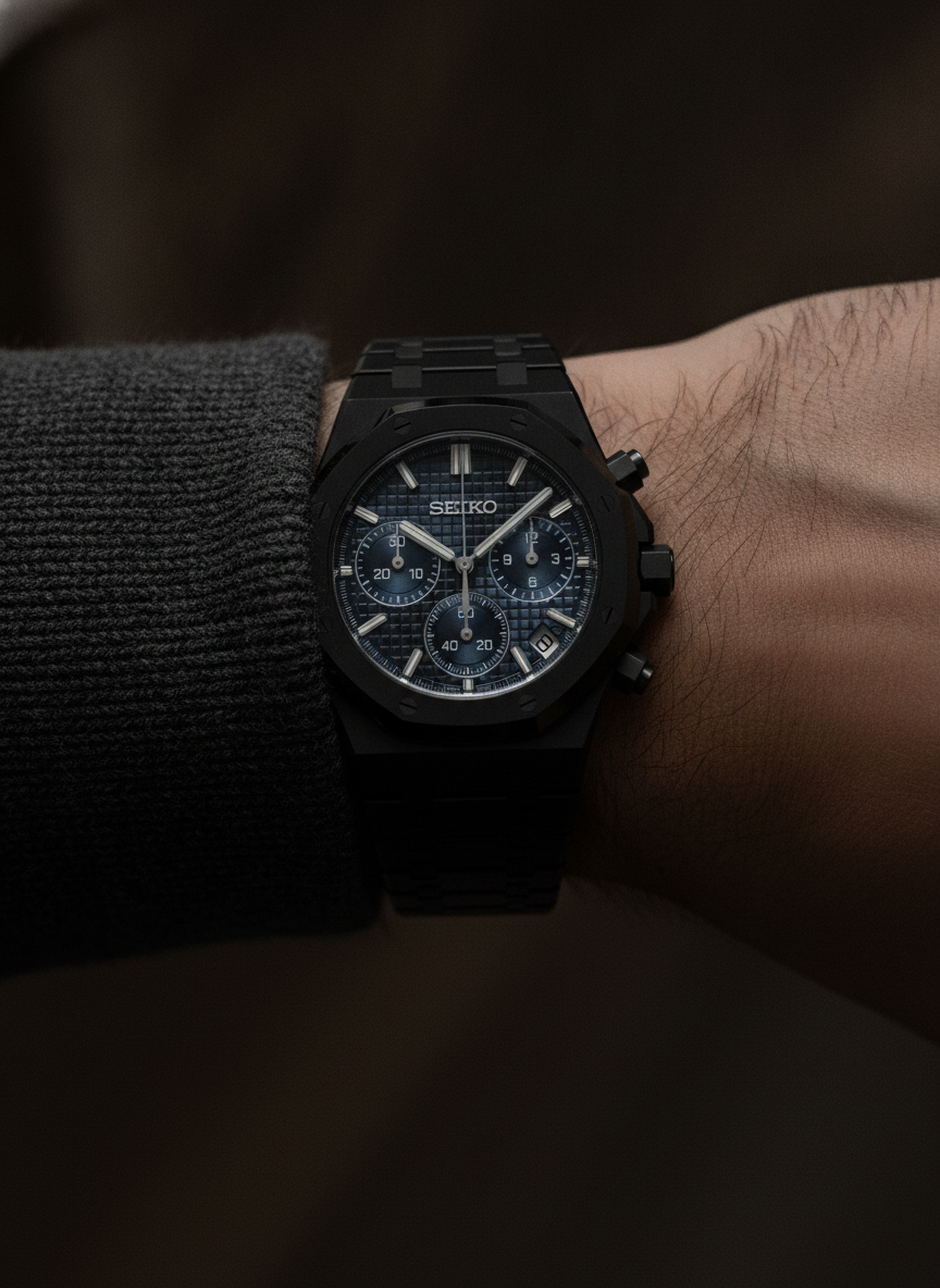 Montre Seiko Mod SEIKOAK cobalt portée au poignet
