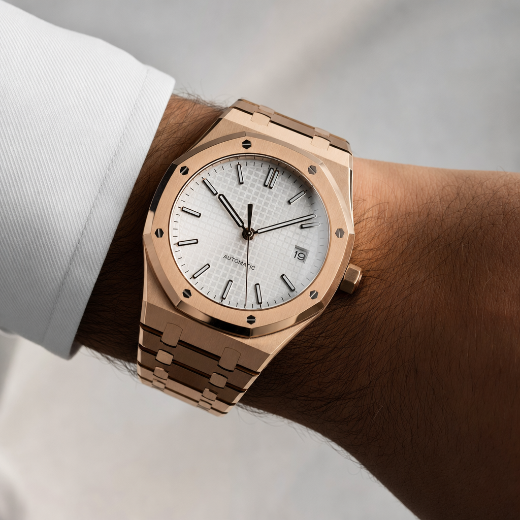 Montre Seiko mod SEIKOAK or rose portée au poignet — Time2Seiko