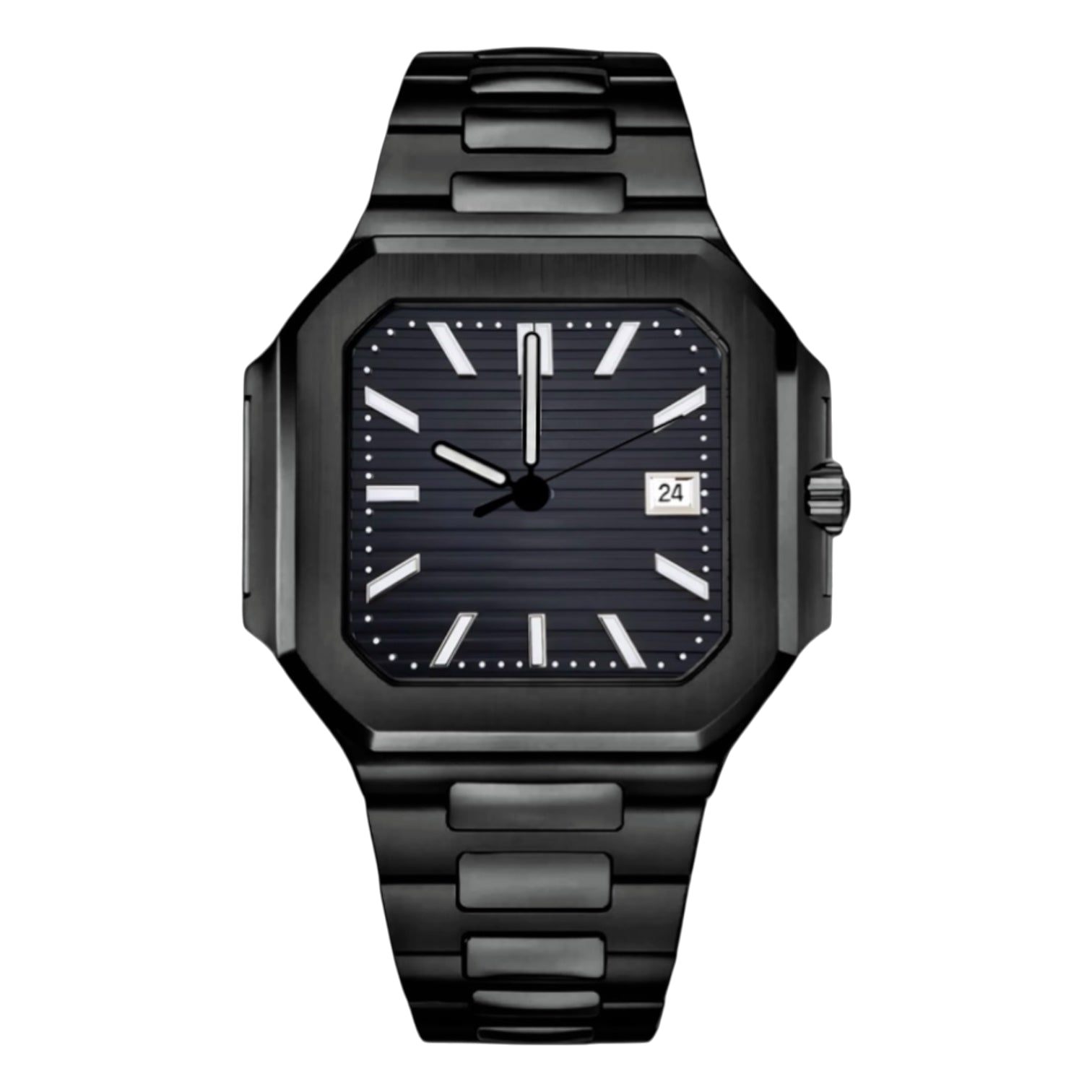 Montre Seiko mod SEIKOCUB black edition, sur fond blanc — Time2Seiko